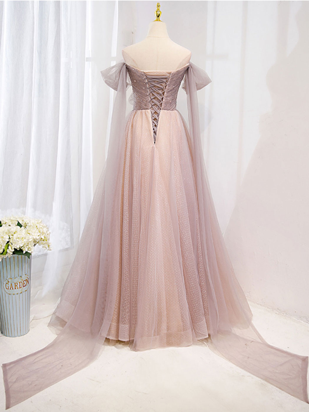 PINK OFF SHOULDER TULLE PARTY DRESS