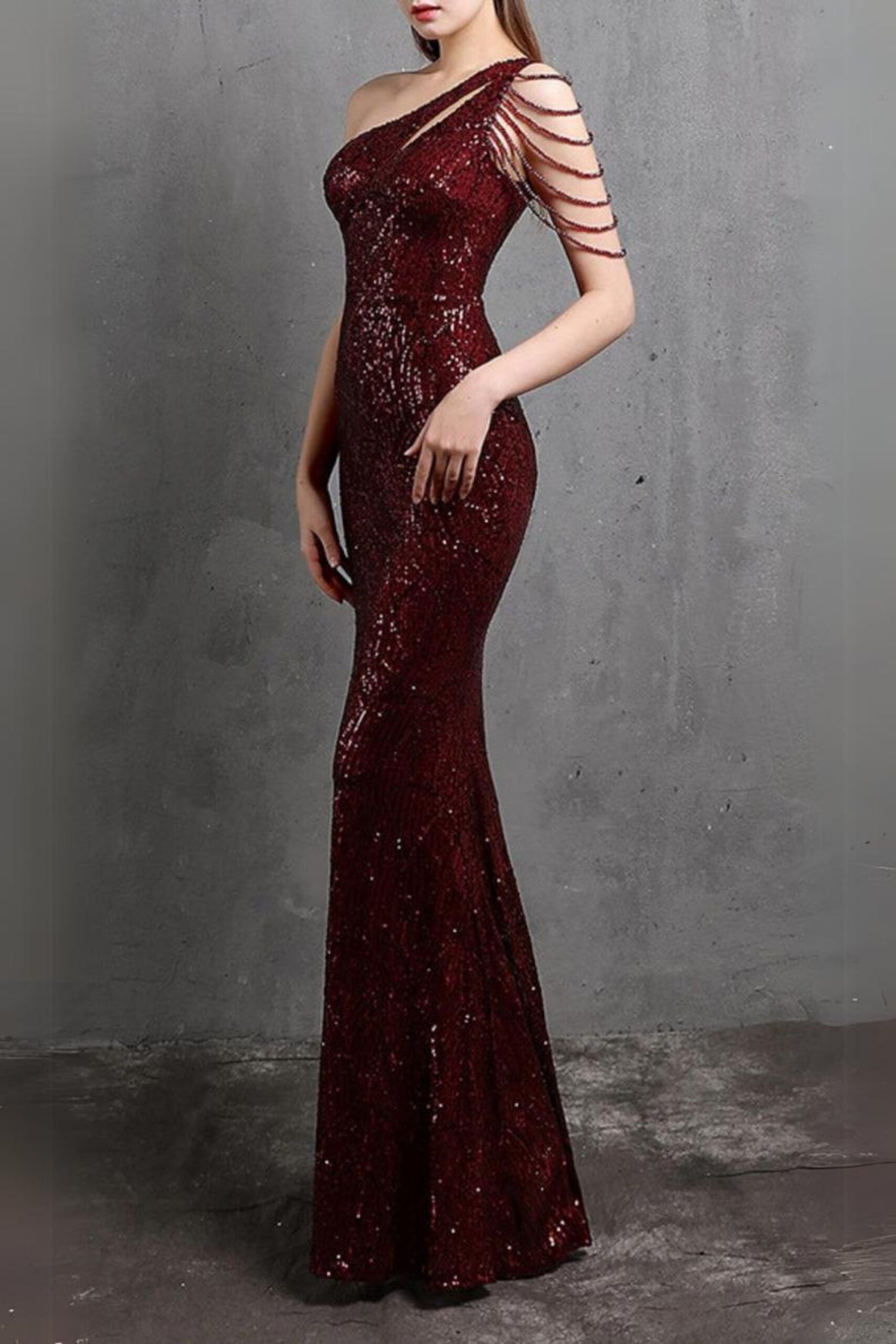 RED SEQUIN CUTOUT MAXI DRESS, PARTY