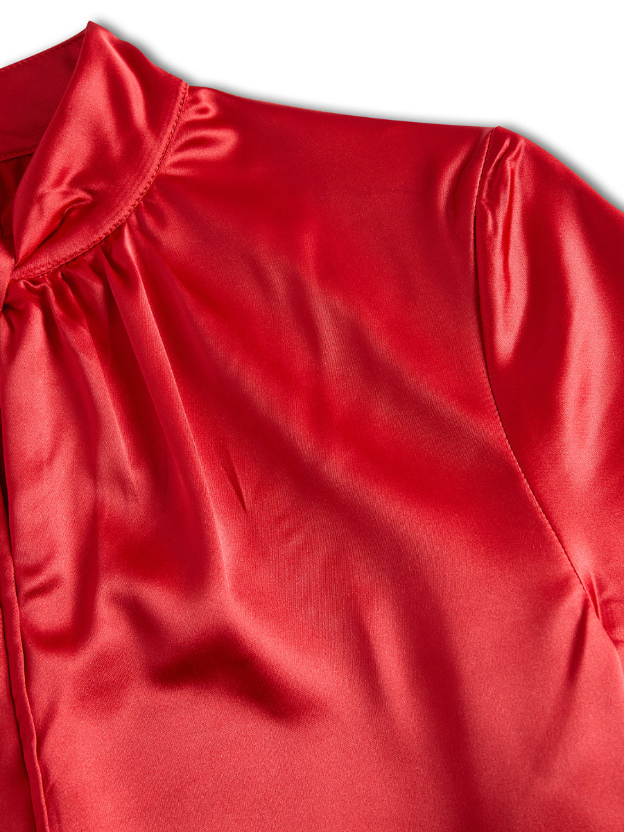 MODERN WHITE SATIN KEYHOLE BLOUSE FOR EVENTS