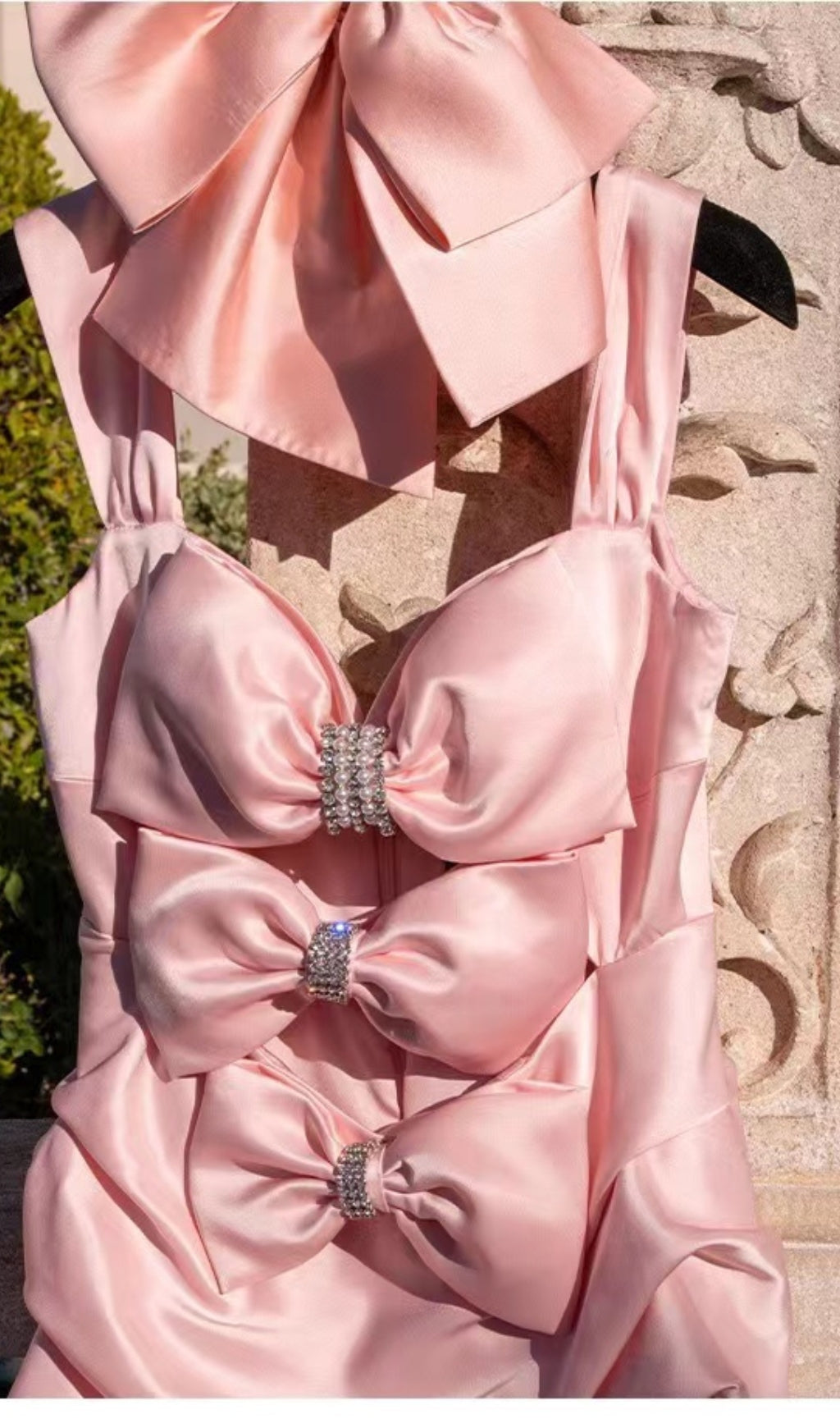 PINK RUCHED BOW CUT OUT MINI DRESS