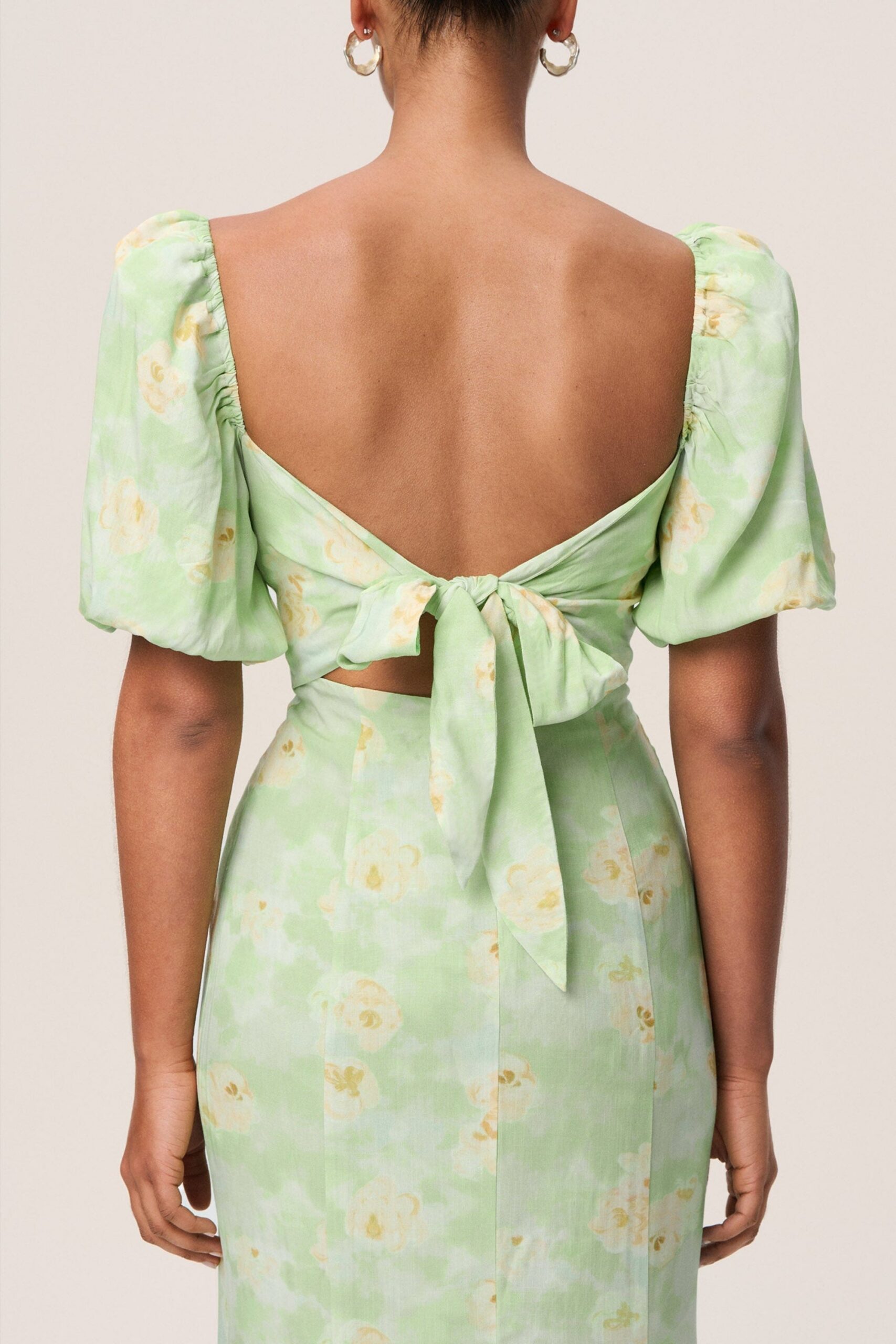 FLORAL PUFF SLEEVE MIDI DRESS FOR WEDDING GUEST