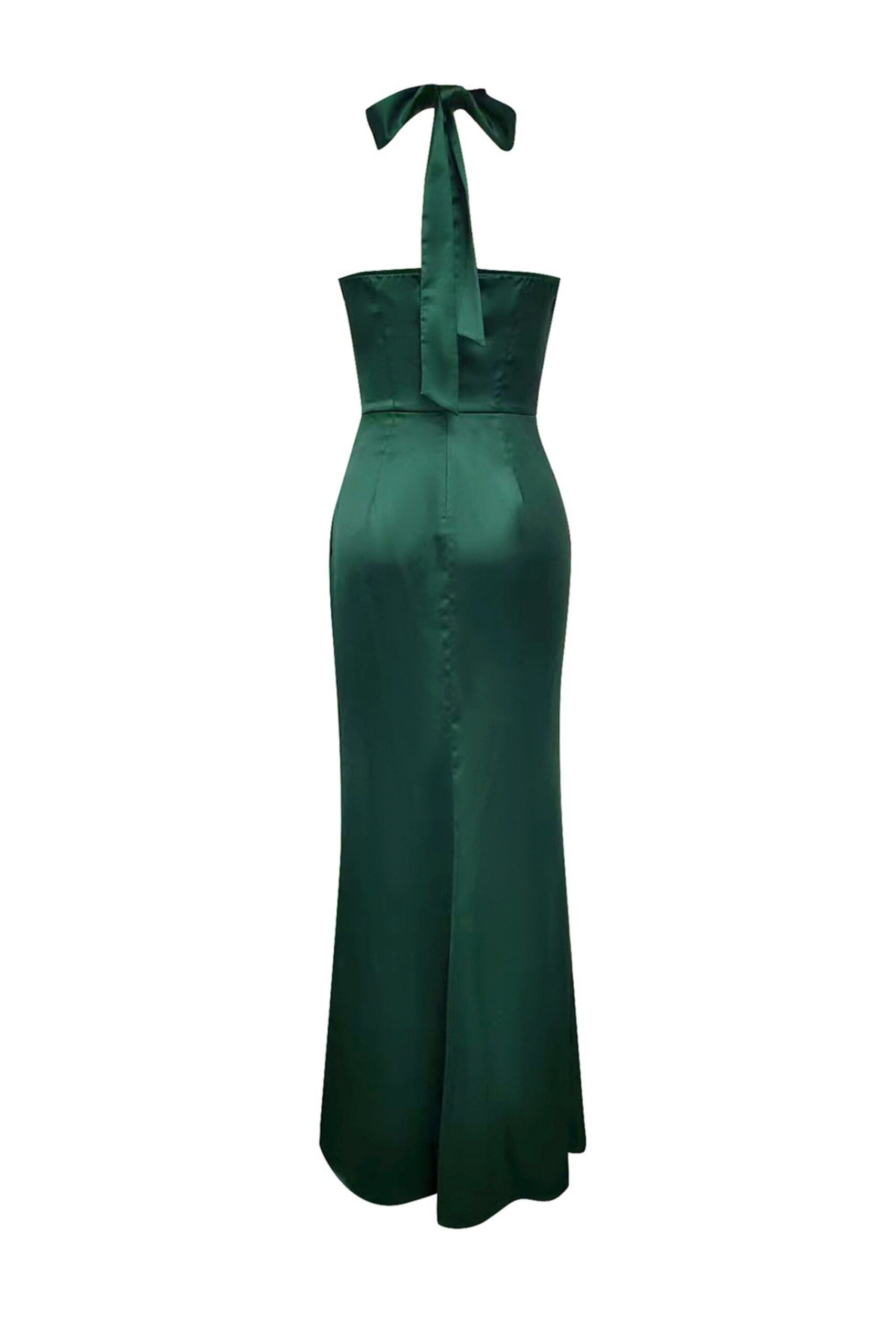 SATIN BOW SPLIT MAXI DRESS GREEN WEDDING GUEST