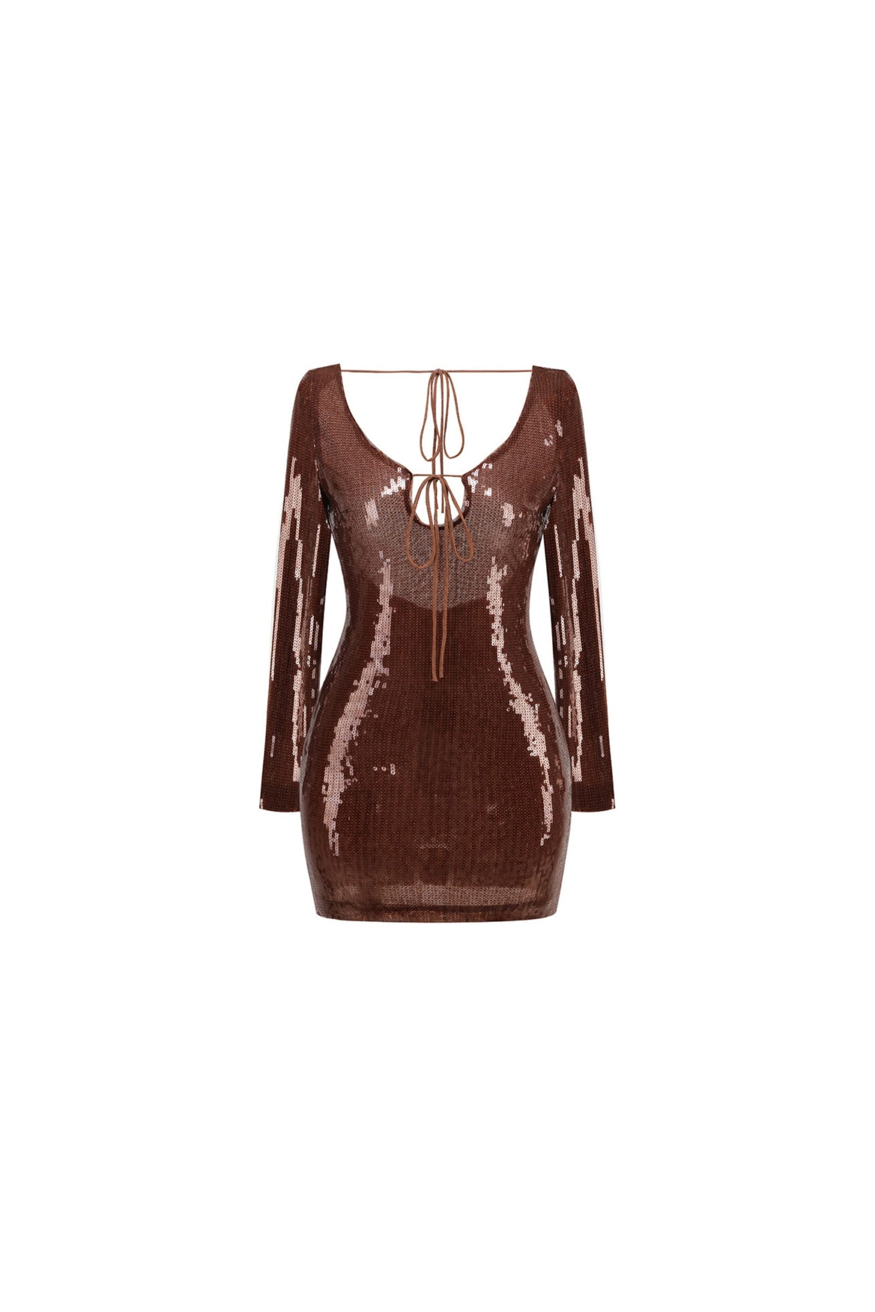 SEQUIN BANDAGE MINI DRESS BRONZE PARTY
