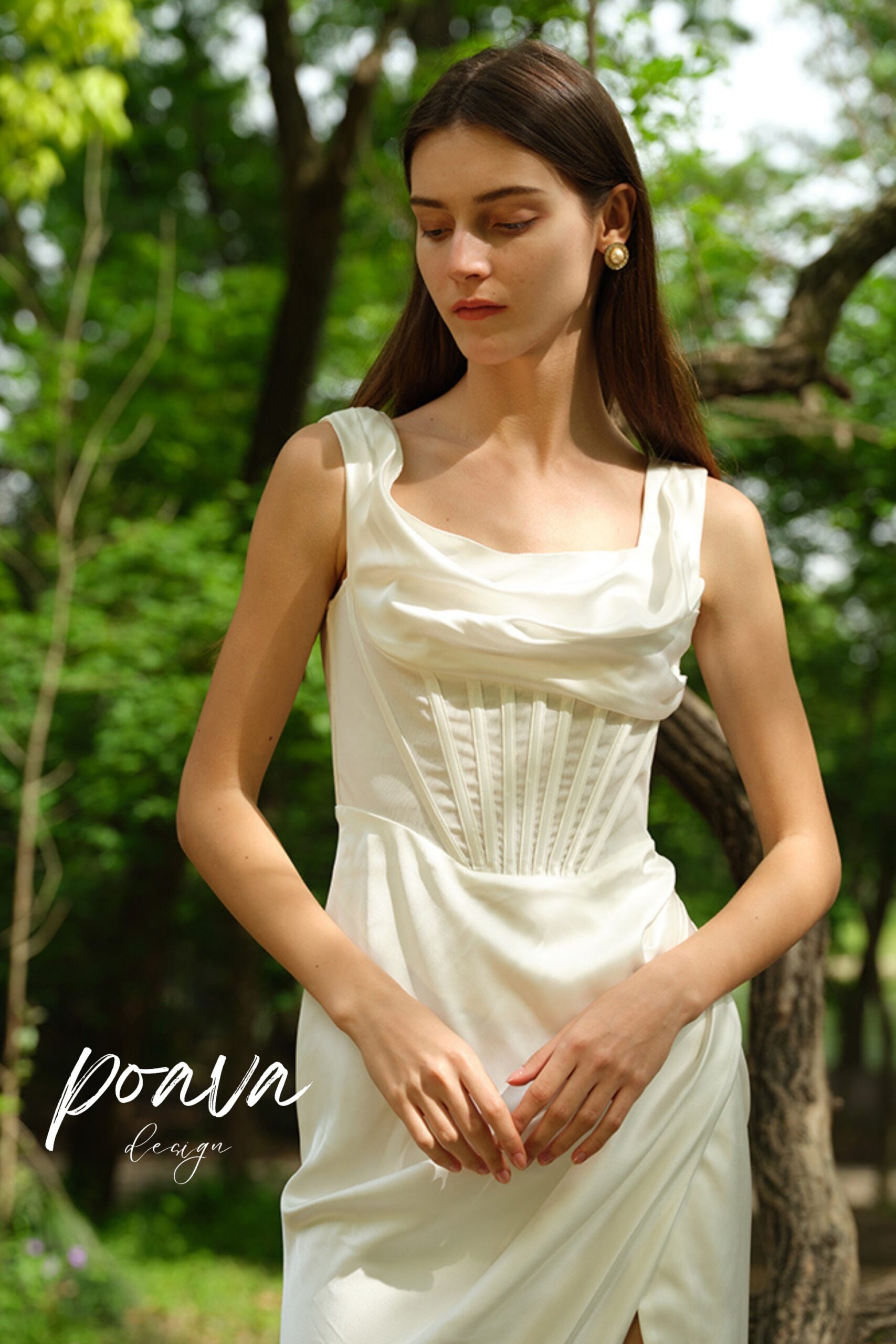 SATIN HIGH SPLIT MIDI DRESS IVORY WEDDING GUEST