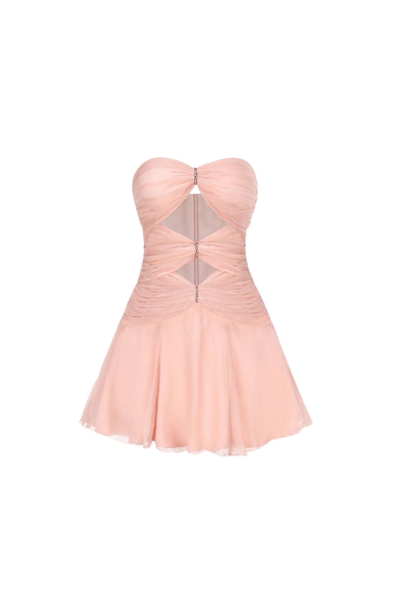 OFF-SHOULDER PLEATED MINI DRESS, PINK CUT-OUT PARTY