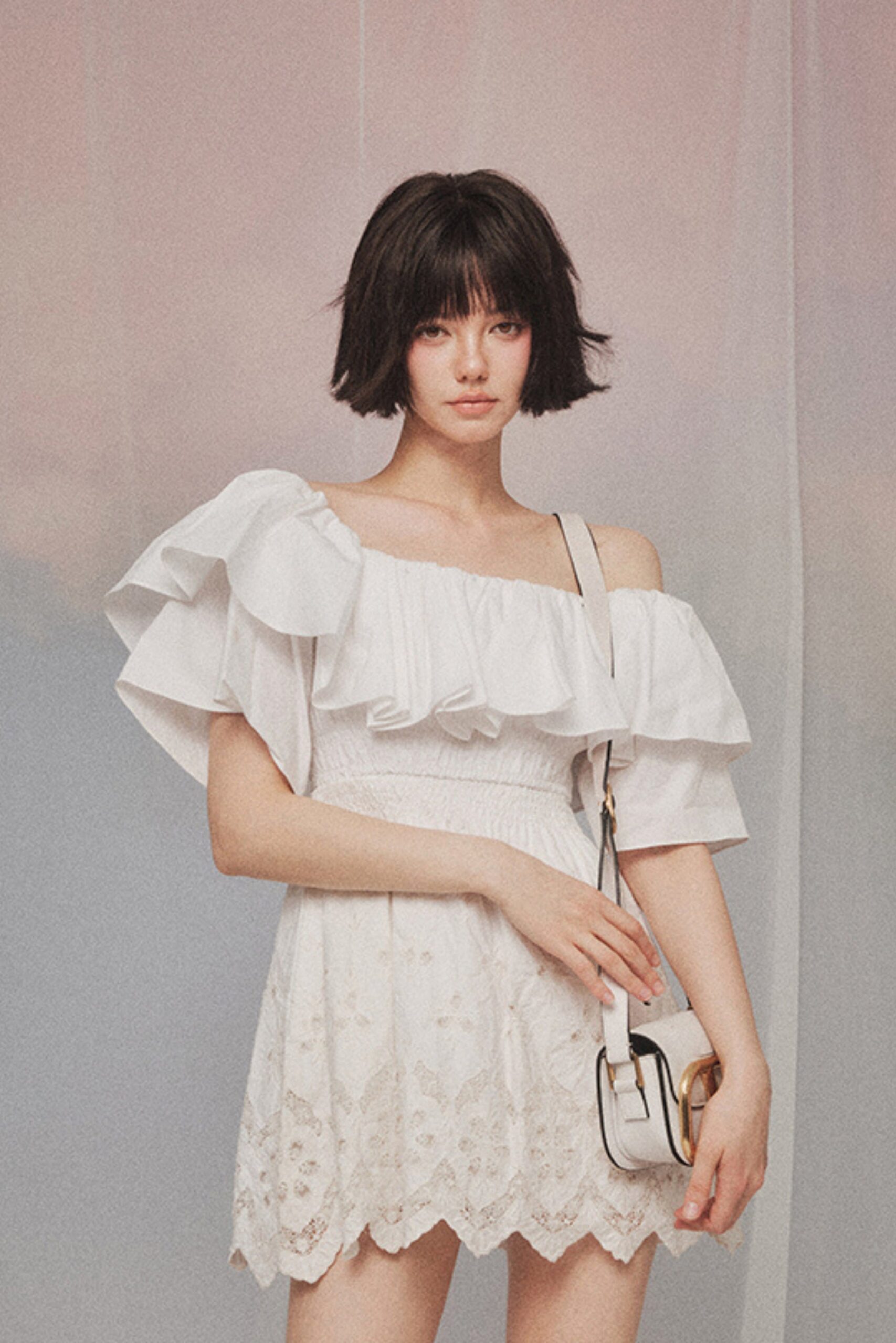 RUFFLE WHITE MINI DRESS FOR PARTY