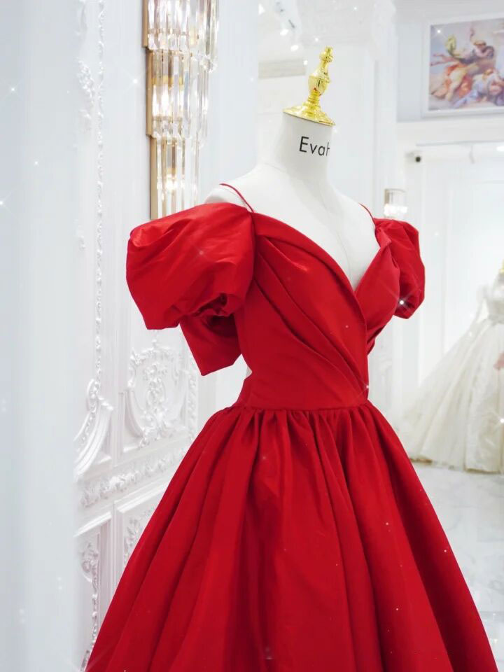 RED SATIN V-NECK MAXI DRESS FOR EVENTS