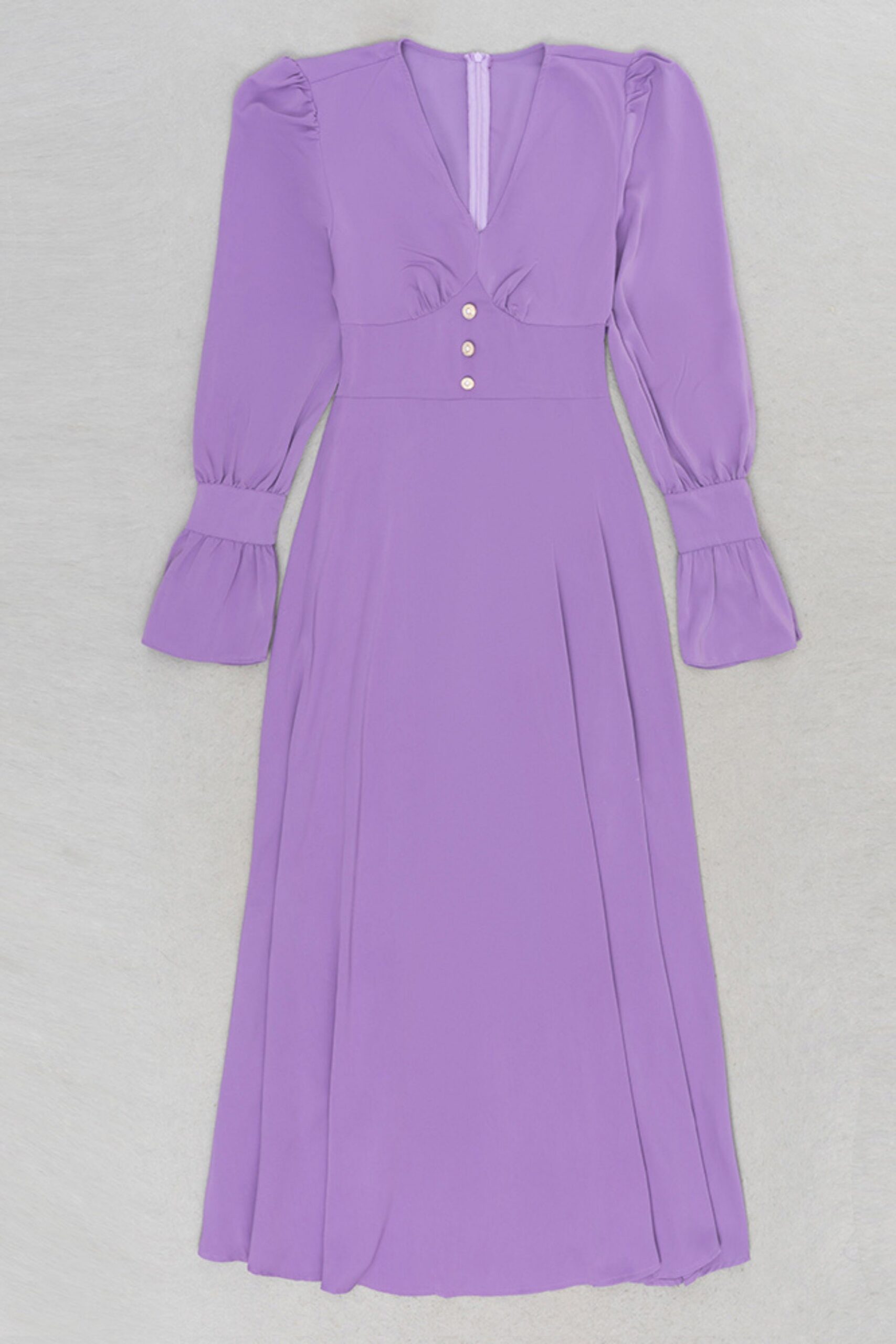 LONG SLEEVE V-NECK MIDI DRESS PURPLE