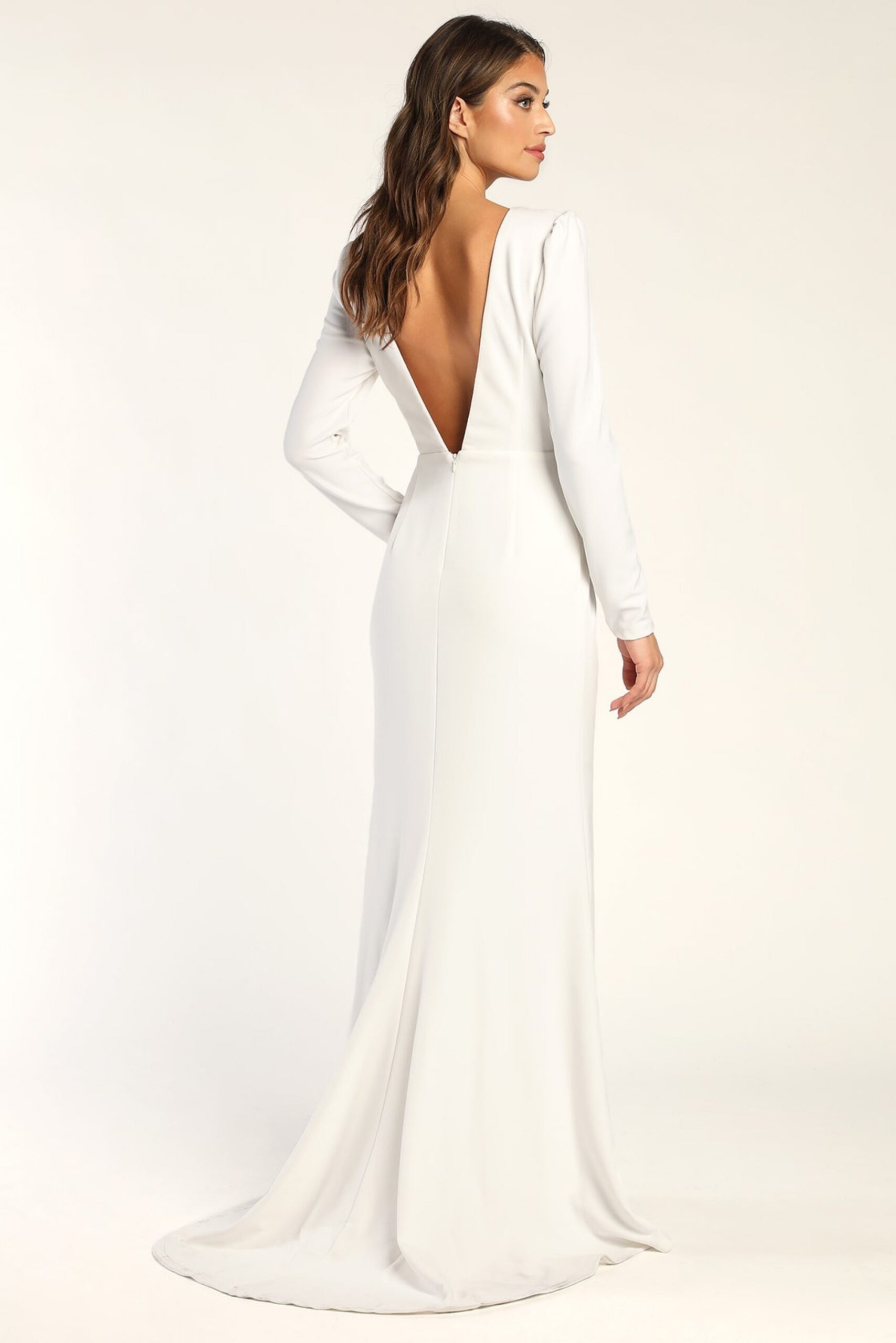 WHITE MERMAID MAXI DRESS LONG SLEEVE FORMAL