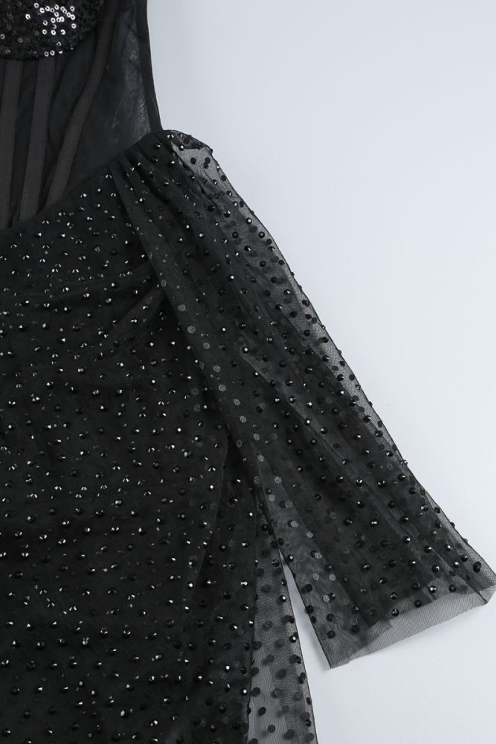 STRAPLESS BLACK EMBELLISHED COCKTAIL DRESS