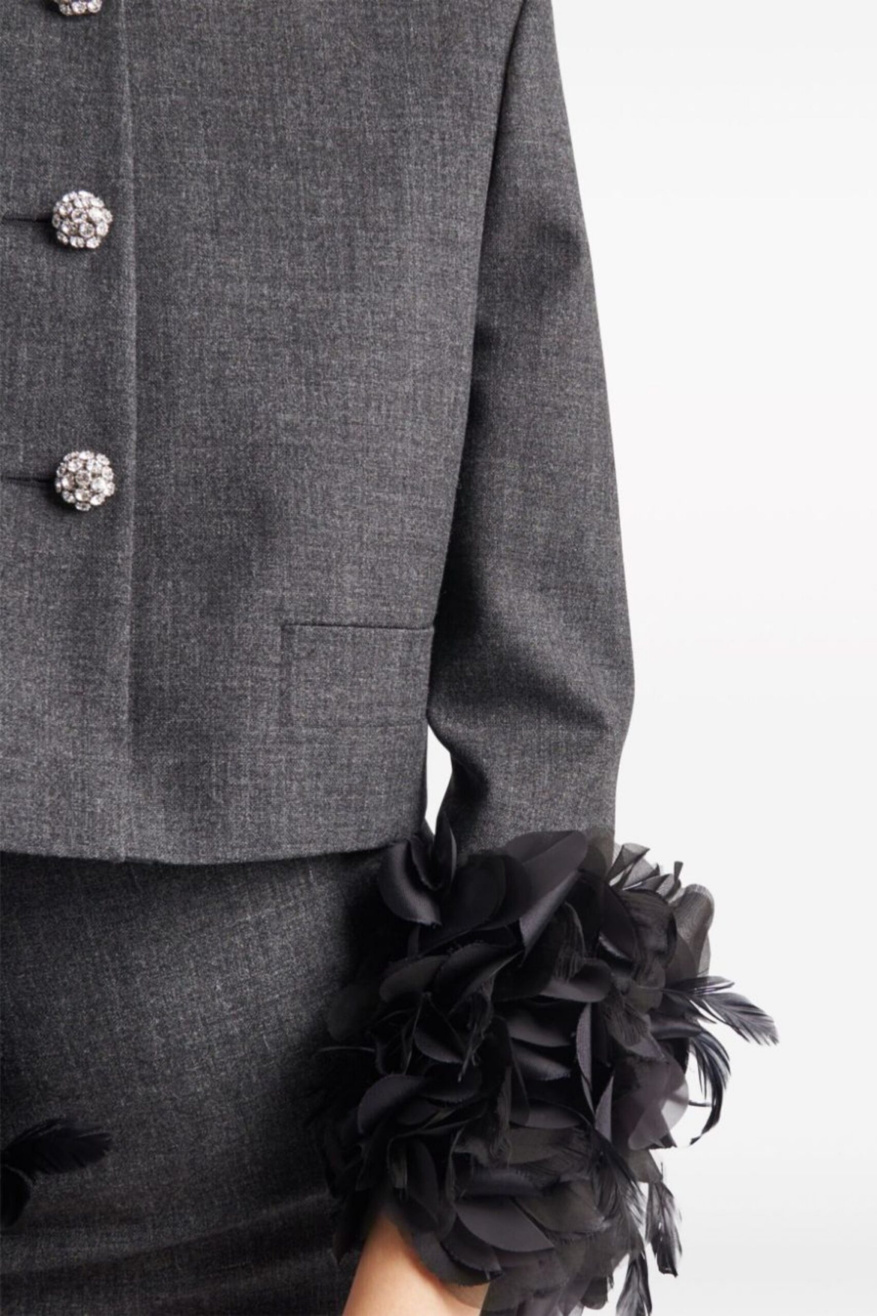FEATHER-TRIM WOOL BLAZER FOR WEDDING GUEST