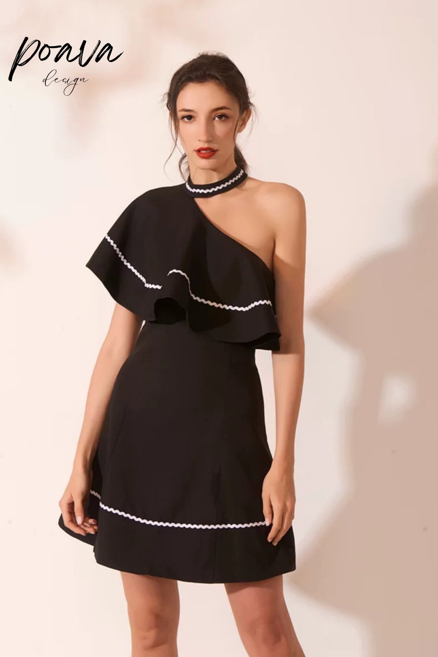 RUFFLE SLEEVE A-LINE MINI BLACK PARTY DRESS
