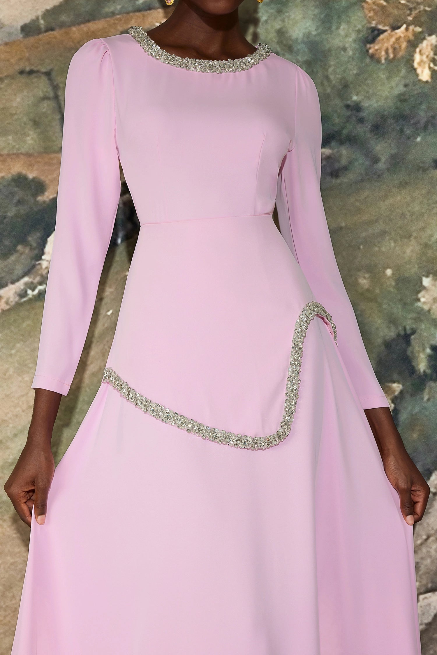 DAMLA RHINESTONE MIDI DRESS - PINK COCKTAIL PARTY