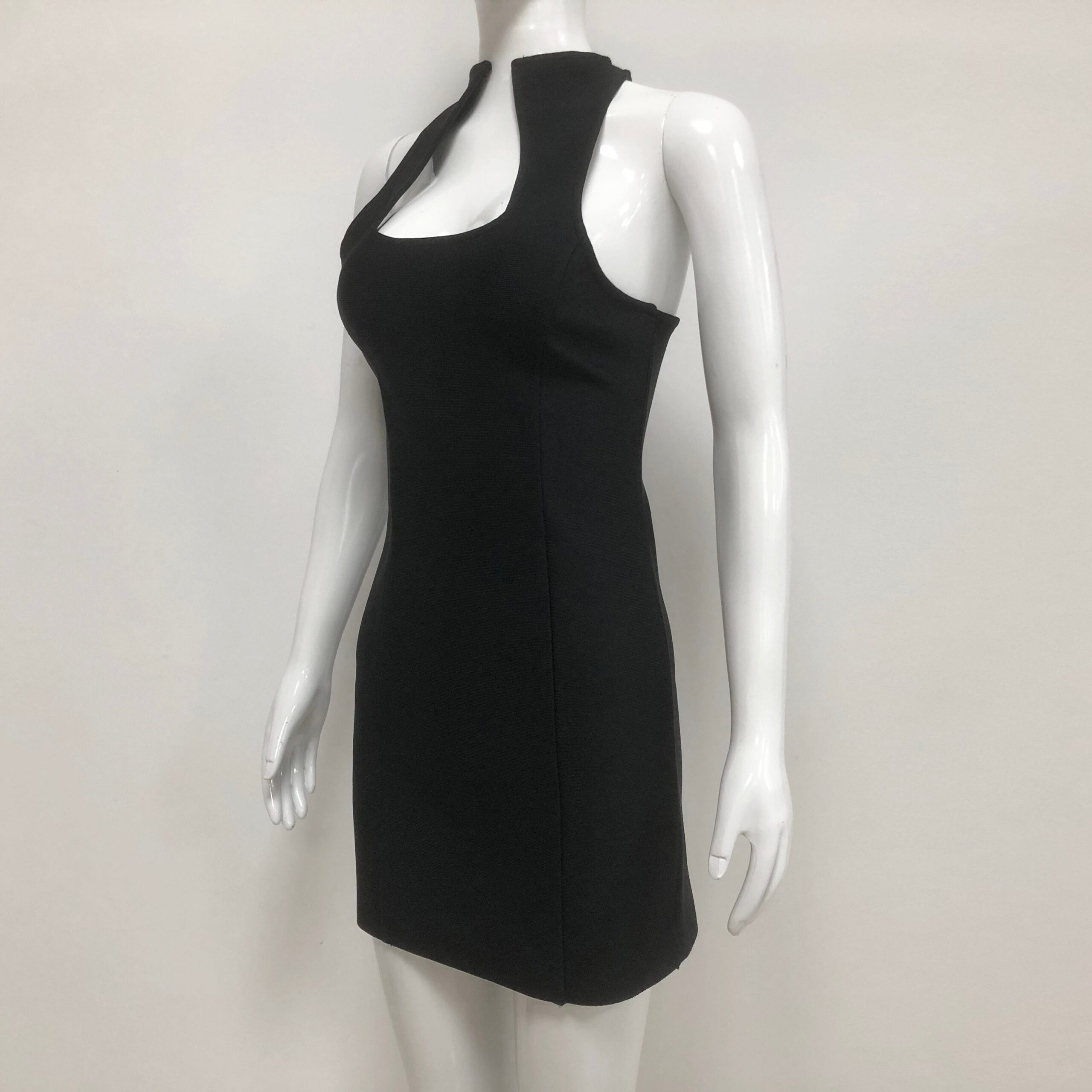 BANDAGE MINI DRESS, SLEEVELESS COLLARLESS BLACK COCKTAIL