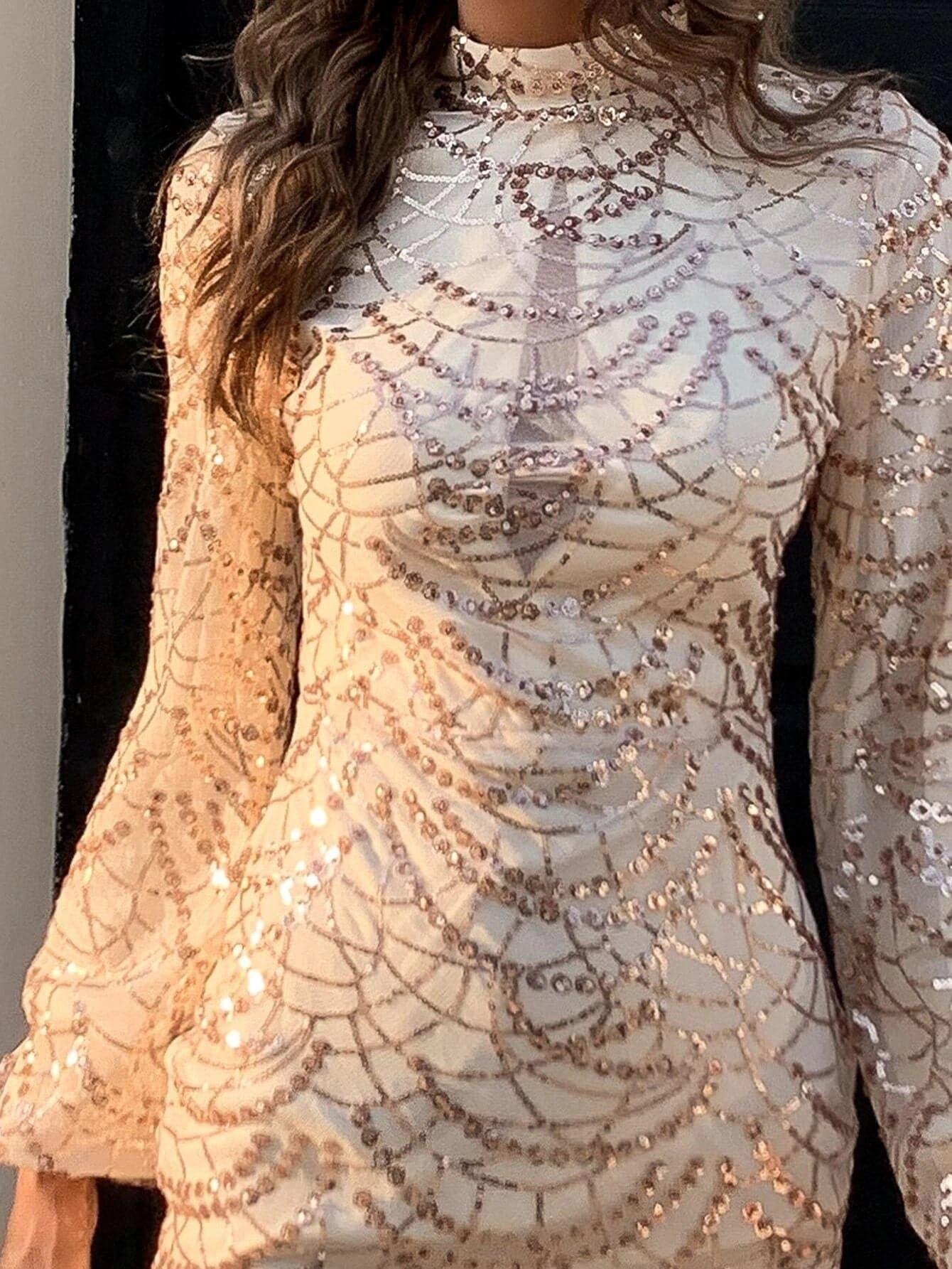 MOCK NECK SEQUIN BODYCON PARTY DRESS
