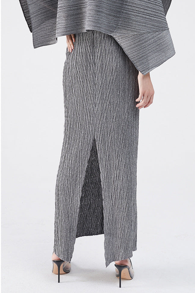 MAUREEN PLEATED MIDI DRESS WITH CAPE GRAY SET