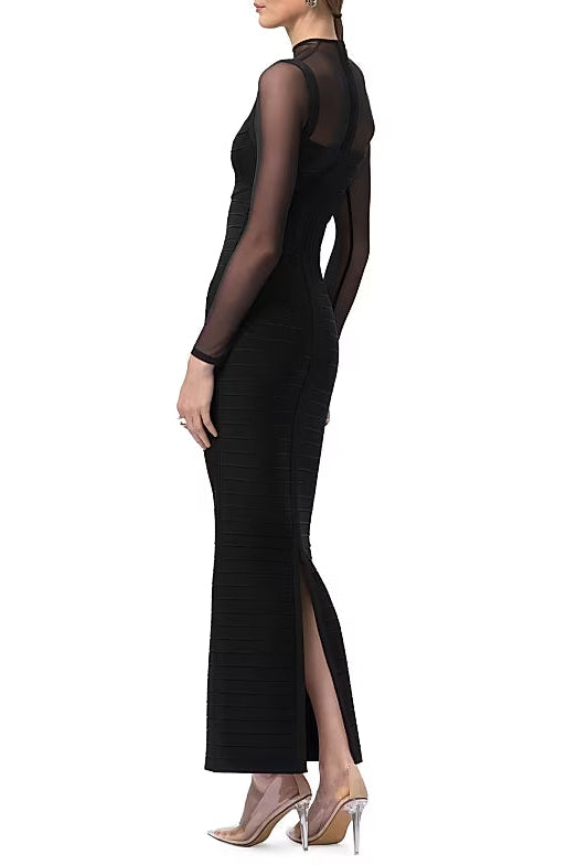TINA BLACK MESH SEE-THROUGH BANDAGE MAXI DRESS
