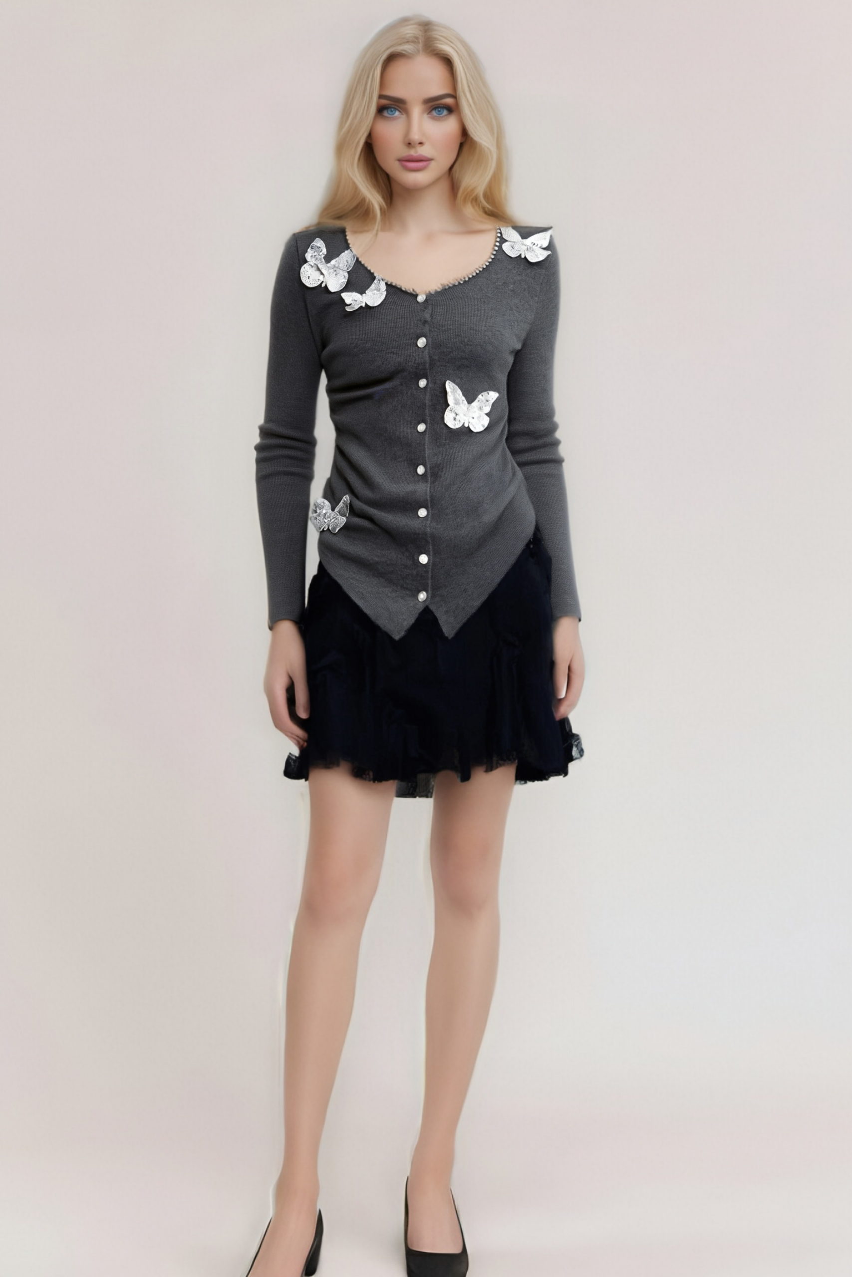 ANASTASIE GREY SEQUIN BUTTERFLY CARDIGAN PARTY