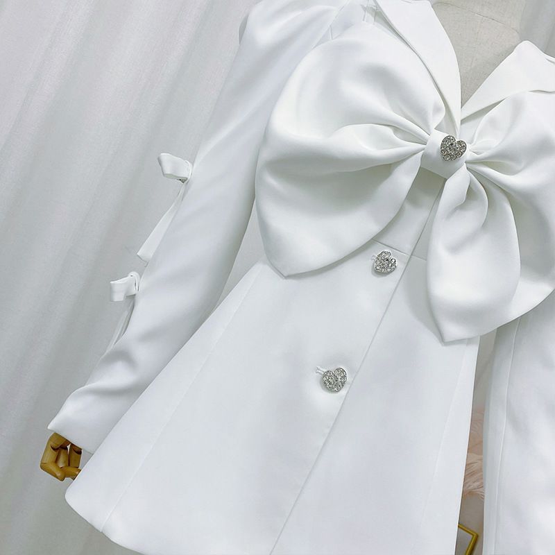 WHITE BOW WAIST SUIT DRESS FOR WEDDING