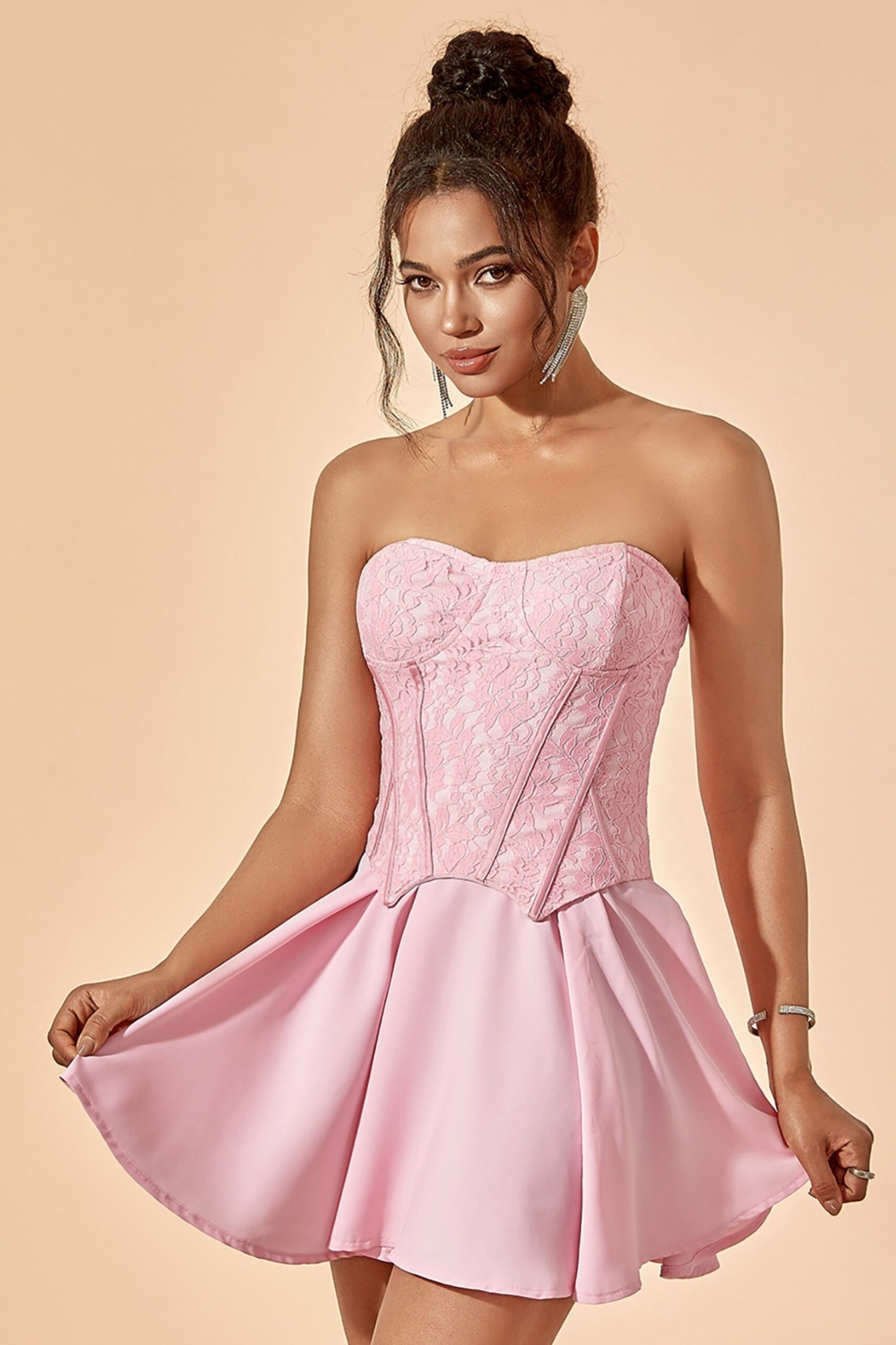 LACE CORSET MINI DRESS PINK DATE NIGHT