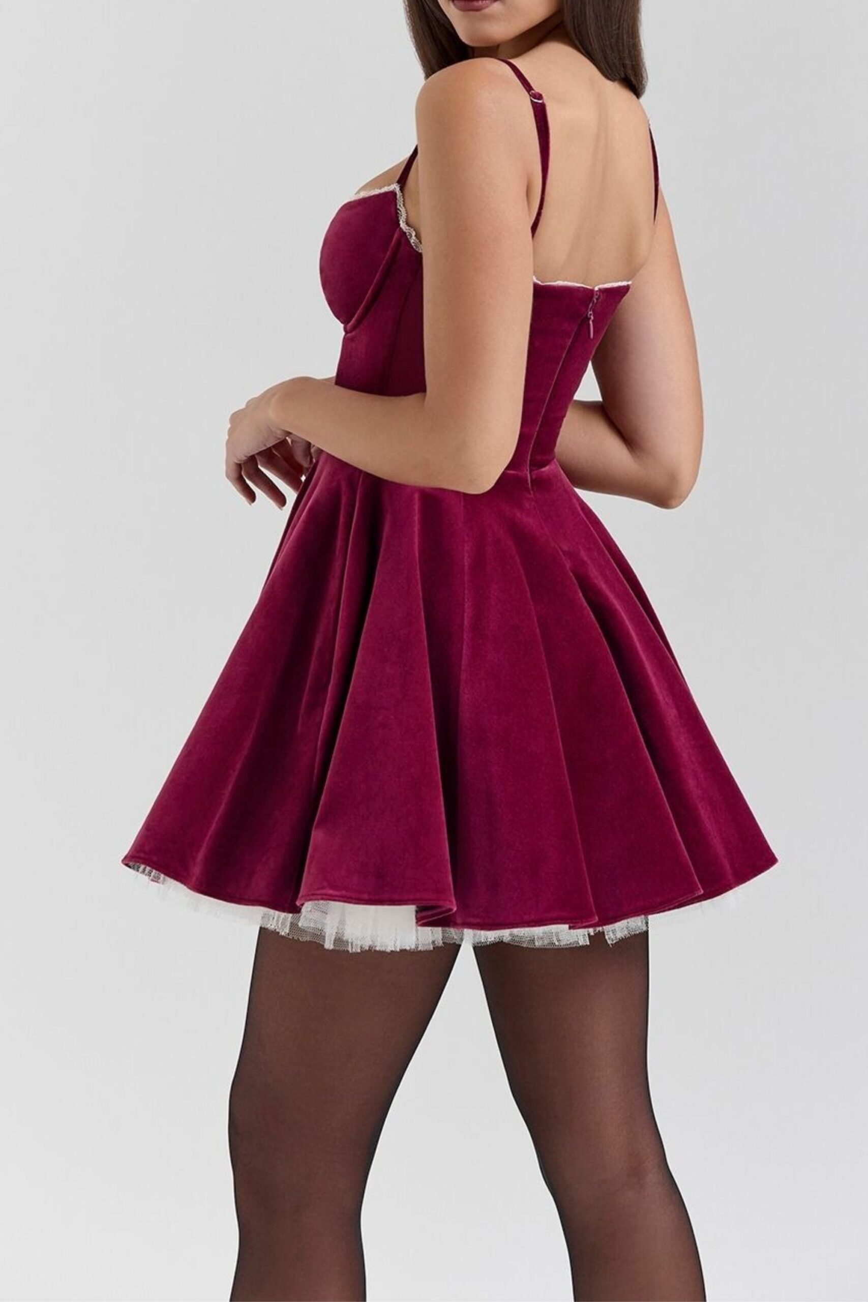 VELVET STRAPLESS MINI DRESS RED FOR PARTY