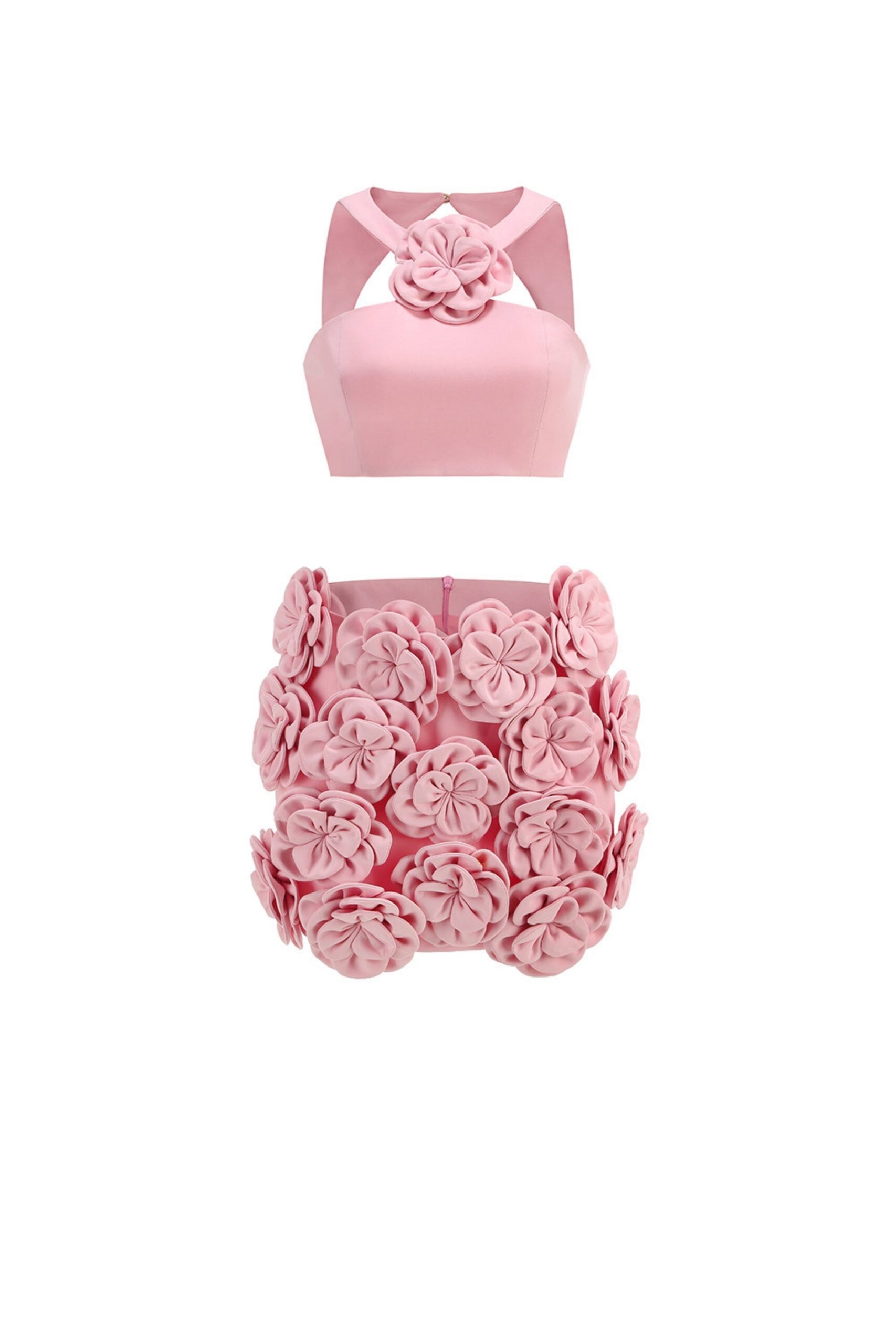 FLOWER PINK MINI DRESS SET - BOHO PARTY OUTFIT