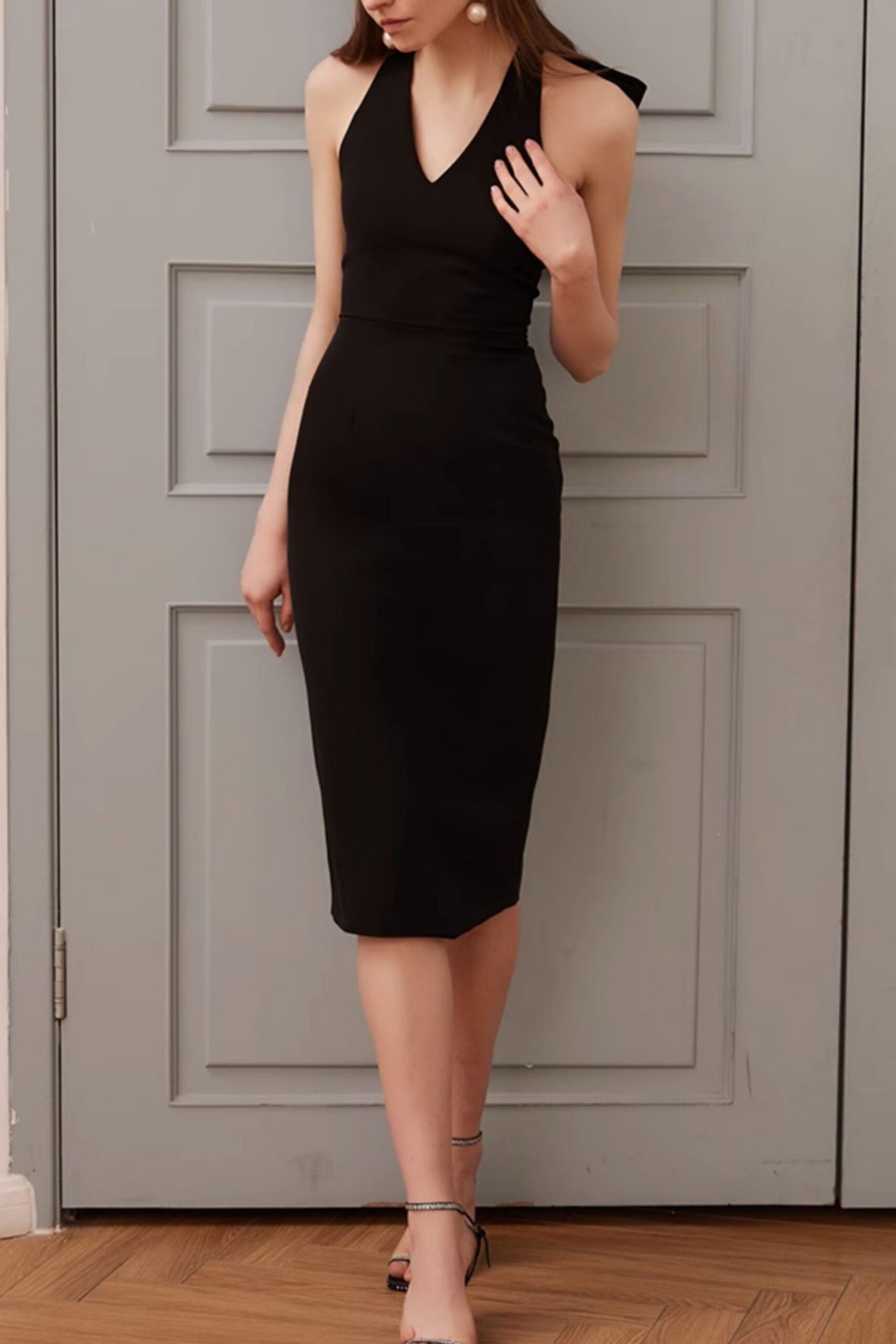 BACKLESS BOW MIDI DRESS, BLACK, ELEGANT