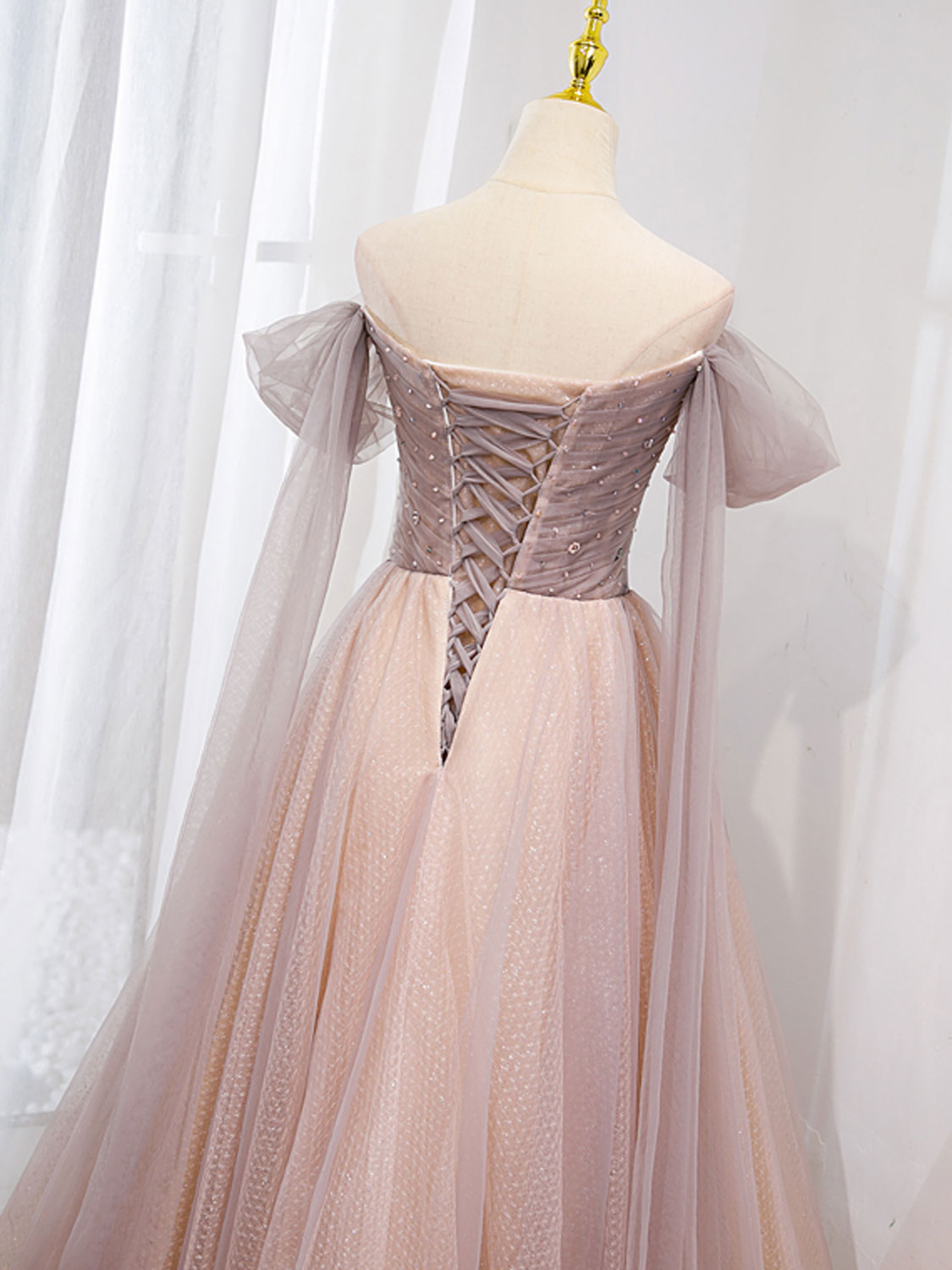 PINK OFF SHOULDER TULLE PARTY DRESS