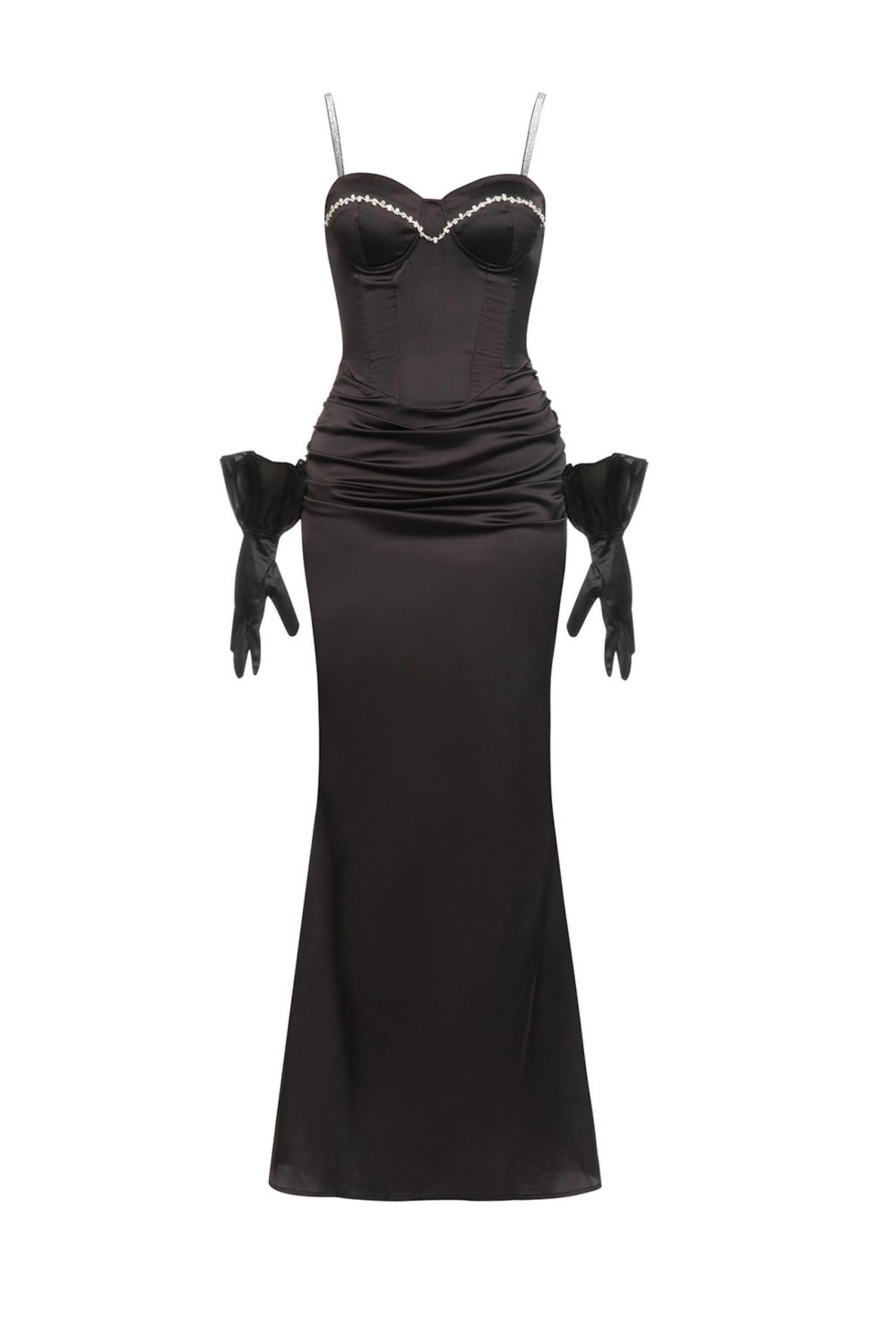 EMBELLISHED STRAPLESS BLACK MAXI DRESS FOR EVENING