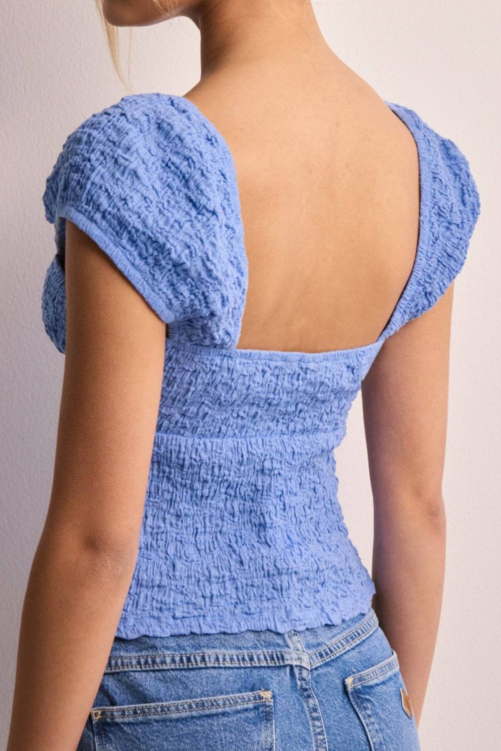 STRUCTURED BLUE BUTTON TOP FOR WORK