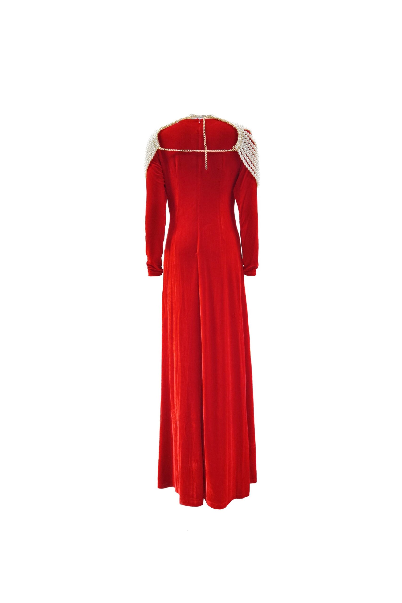 AALIYAH RED VELVET PEARL MAXI DRESS