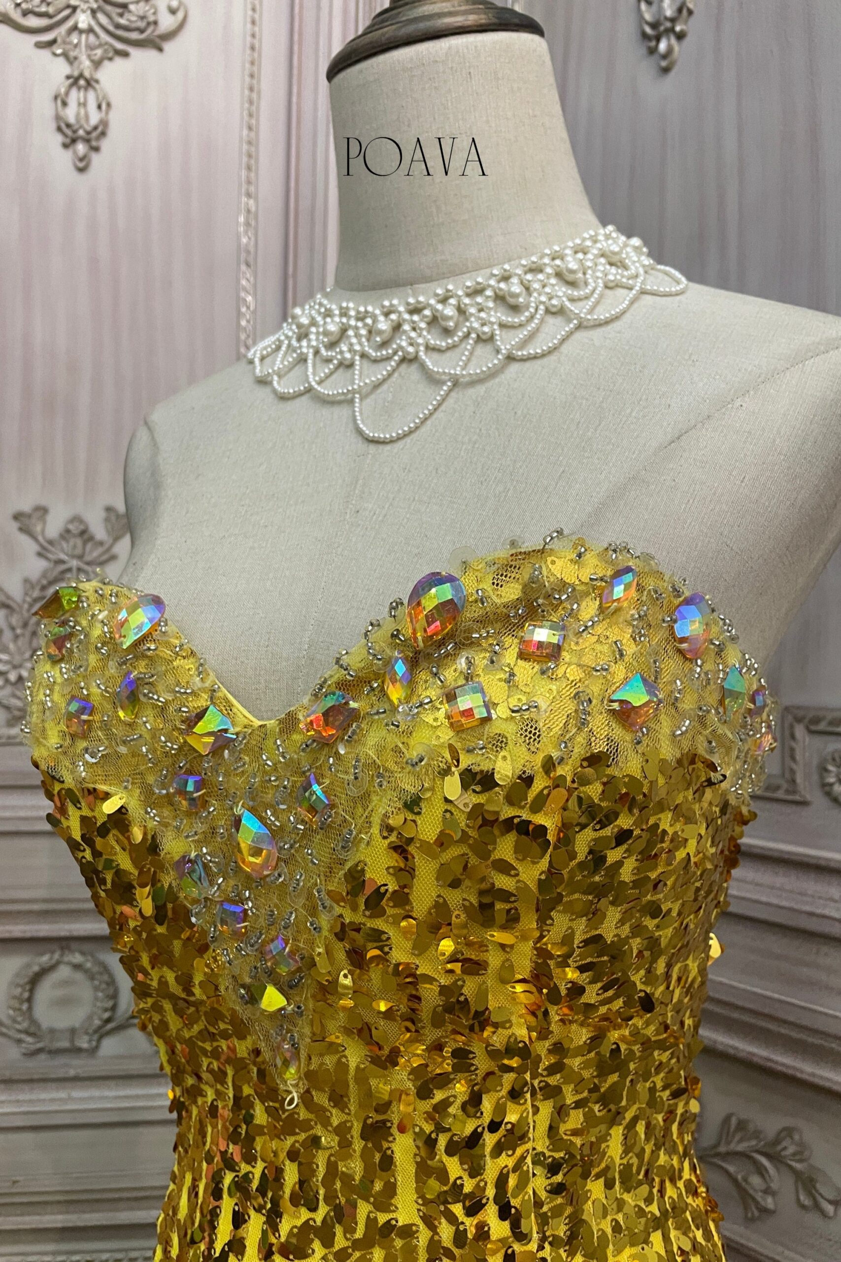 SEQUIN STRAPLESS GOLD MAXI DRESS, PARTY