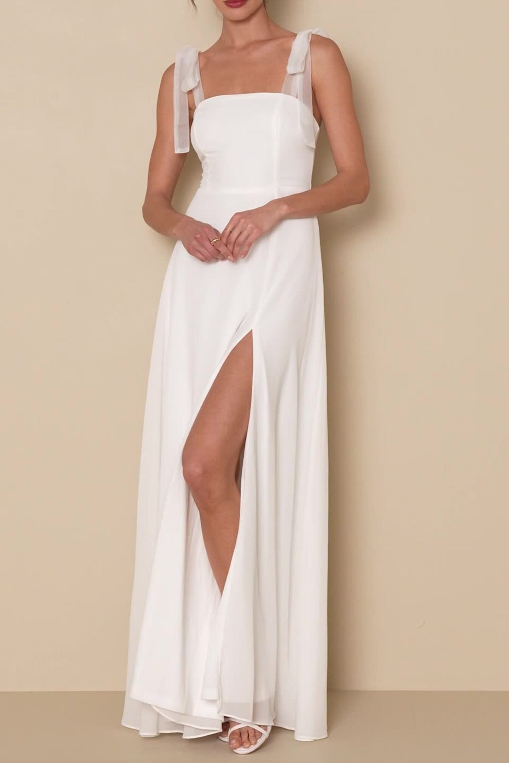 RADIANT ROMANCE WHITE TIE-STRAP MAXI DRESS