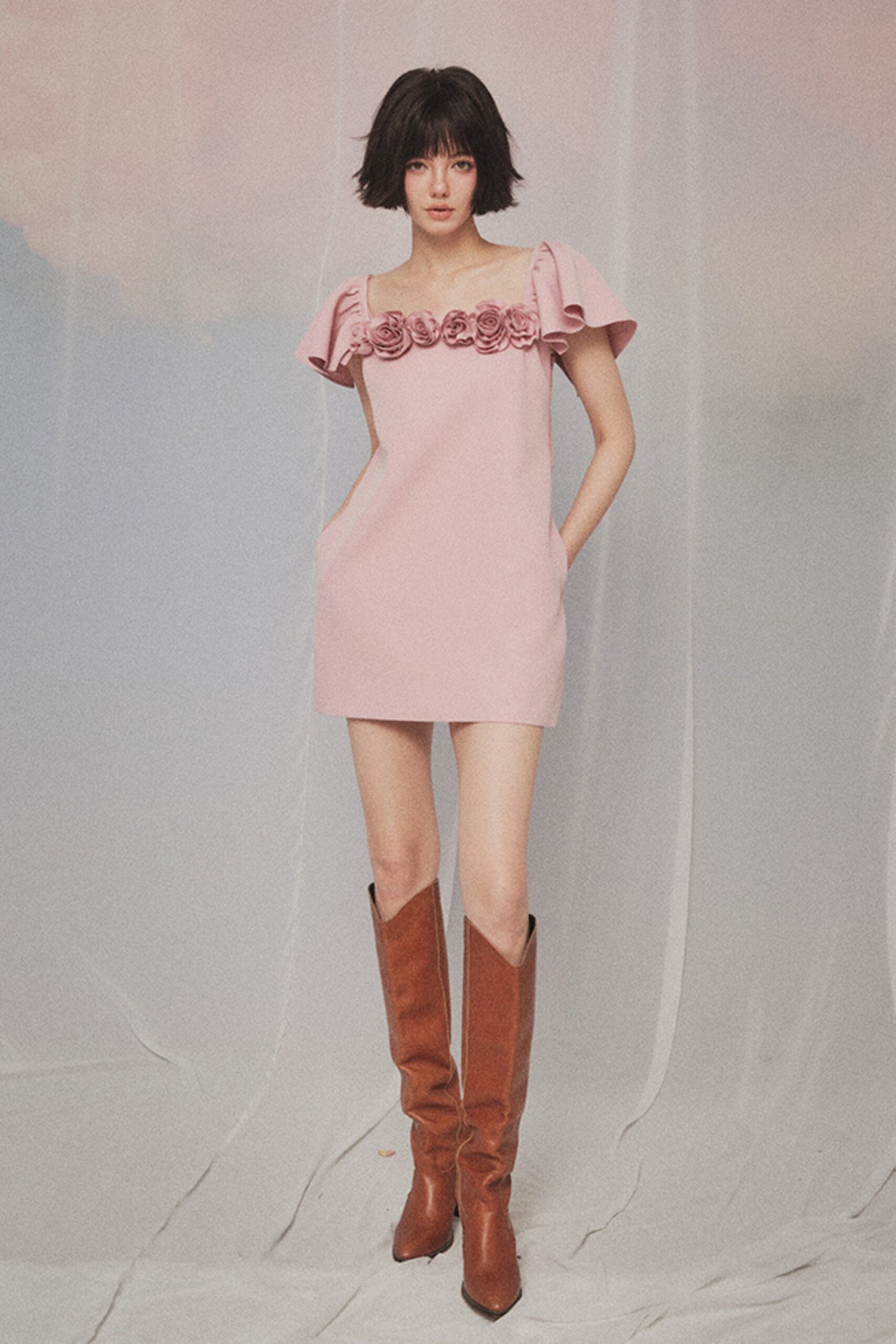 FLORAL PINK MINI DRESS FOR PARTIES