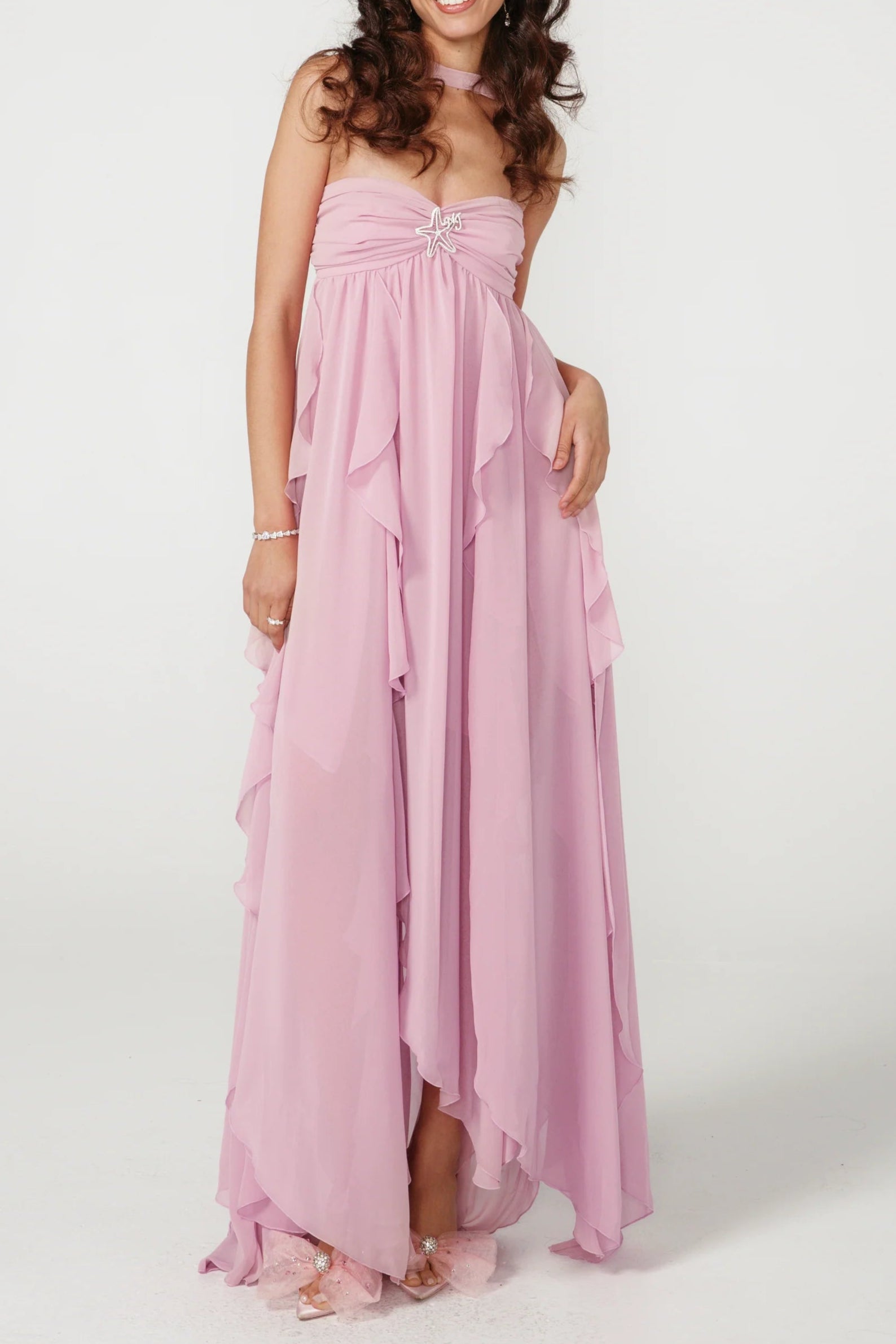 LACE IRREGULAR MAXI DRESS IN Purple - formal wedding guest dress - sweetheart neckline long dress