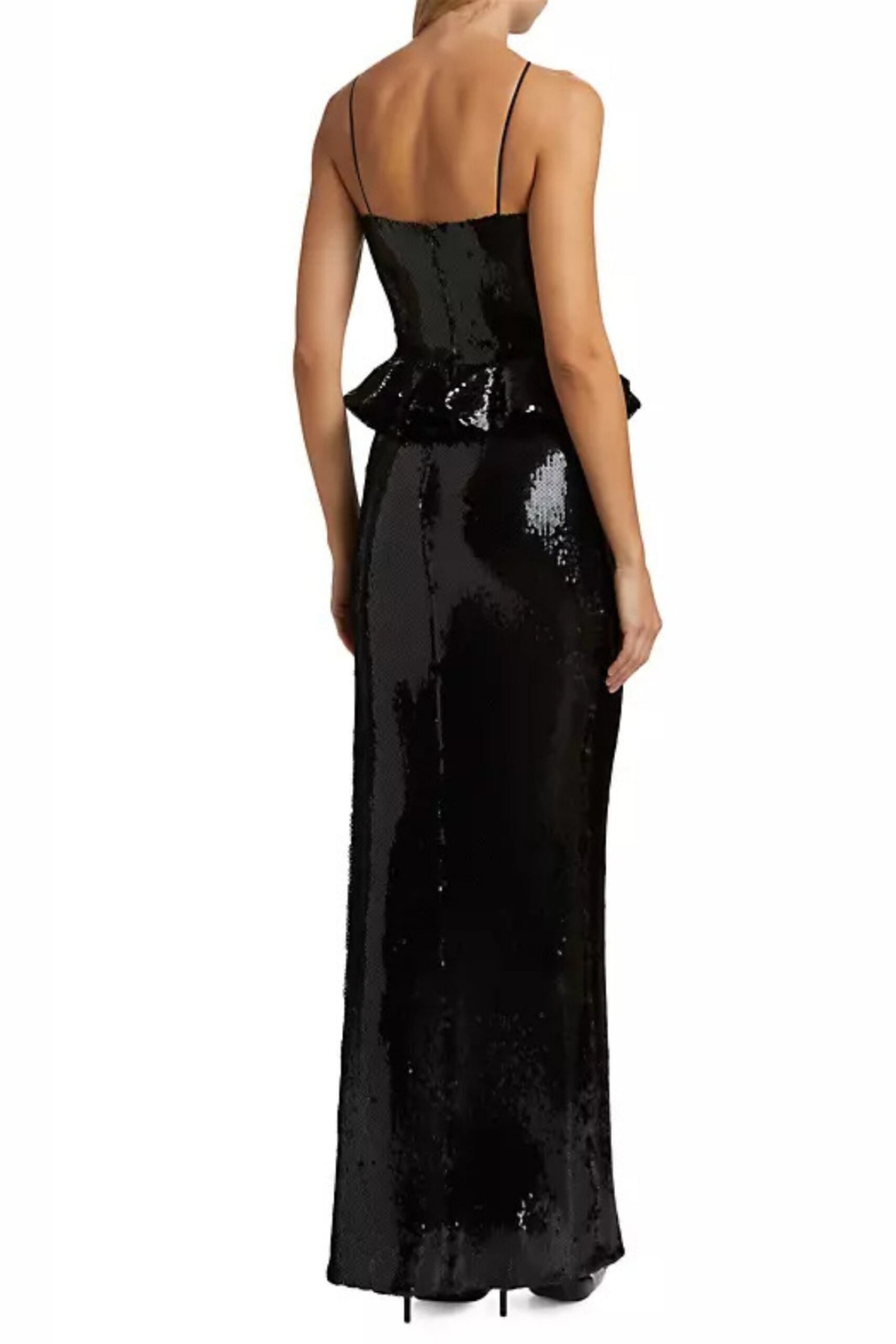SEQUIN PEPLUM MAXI DRESS BLACK EVENING GOWN