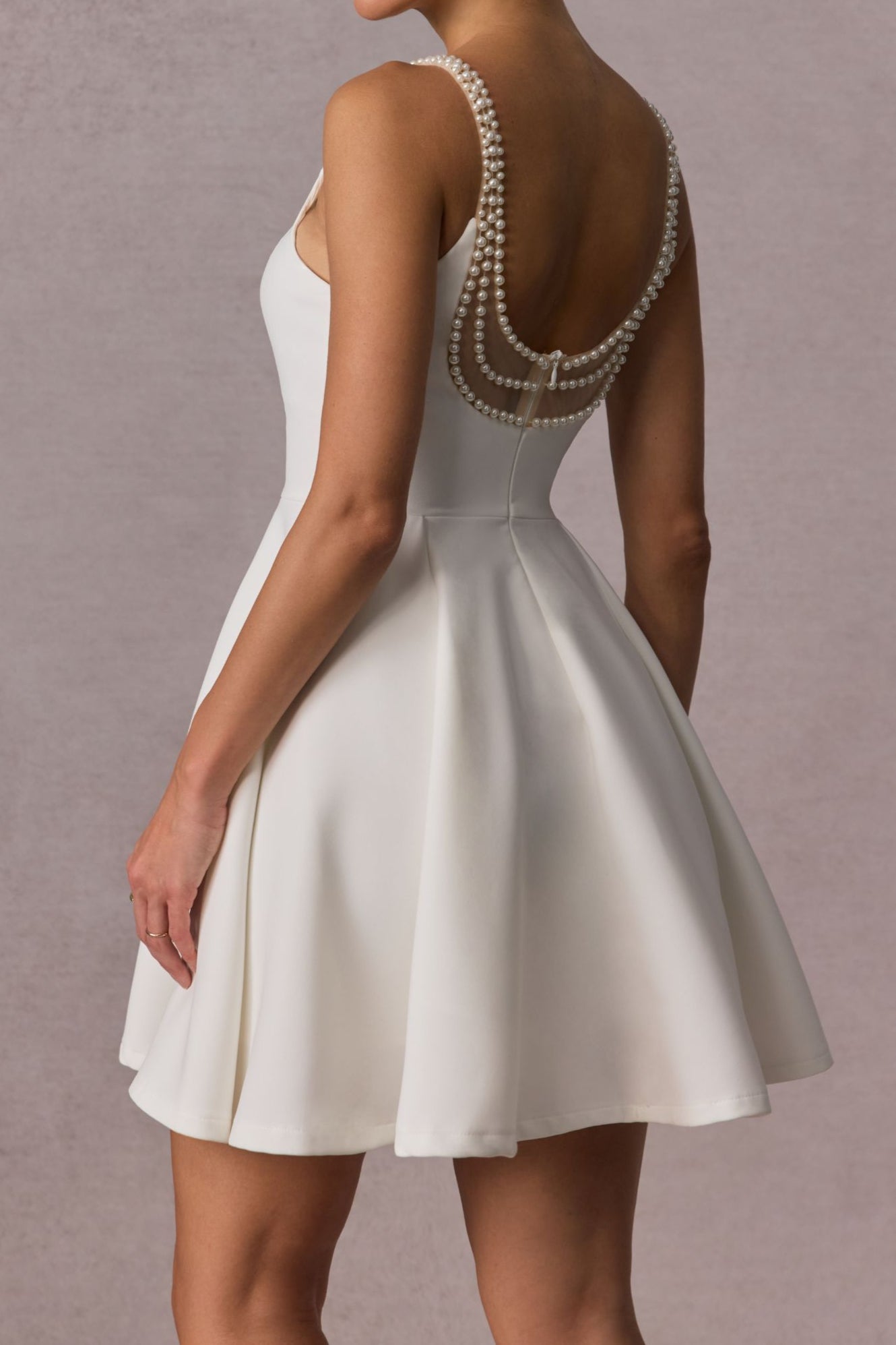 WHITE OPEN BACK PEARL MINI DRESS FOR PARTIES