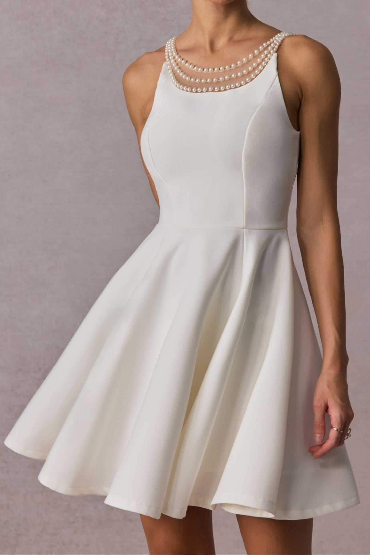 WHITE OPEN BACK PEARL MINI DRESS FOR PARTIES
