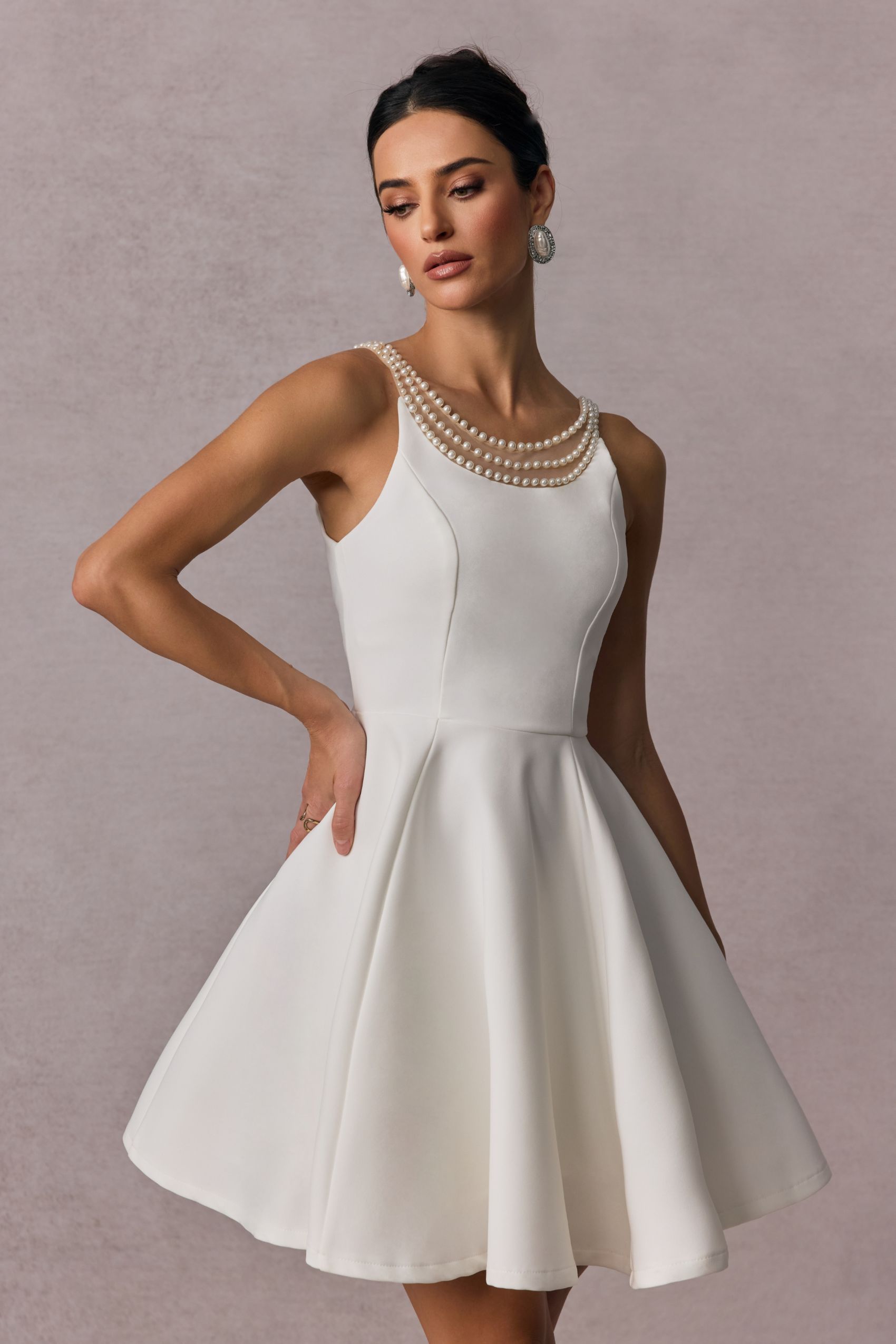 WHITE OPEN BACK PEARL MINI DRESS FOR PARTIES