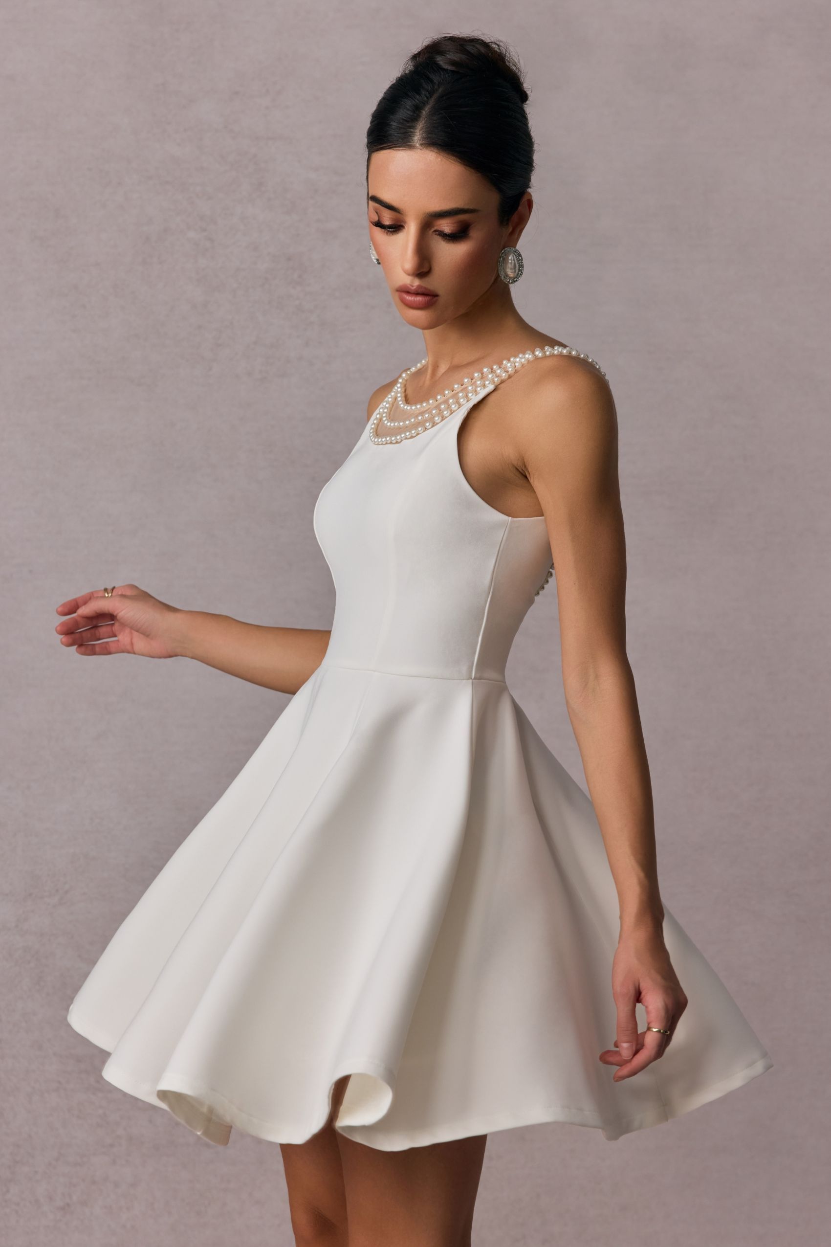 WHITE OPEN BACK PEARL MINI DRESS FOR PARTIES