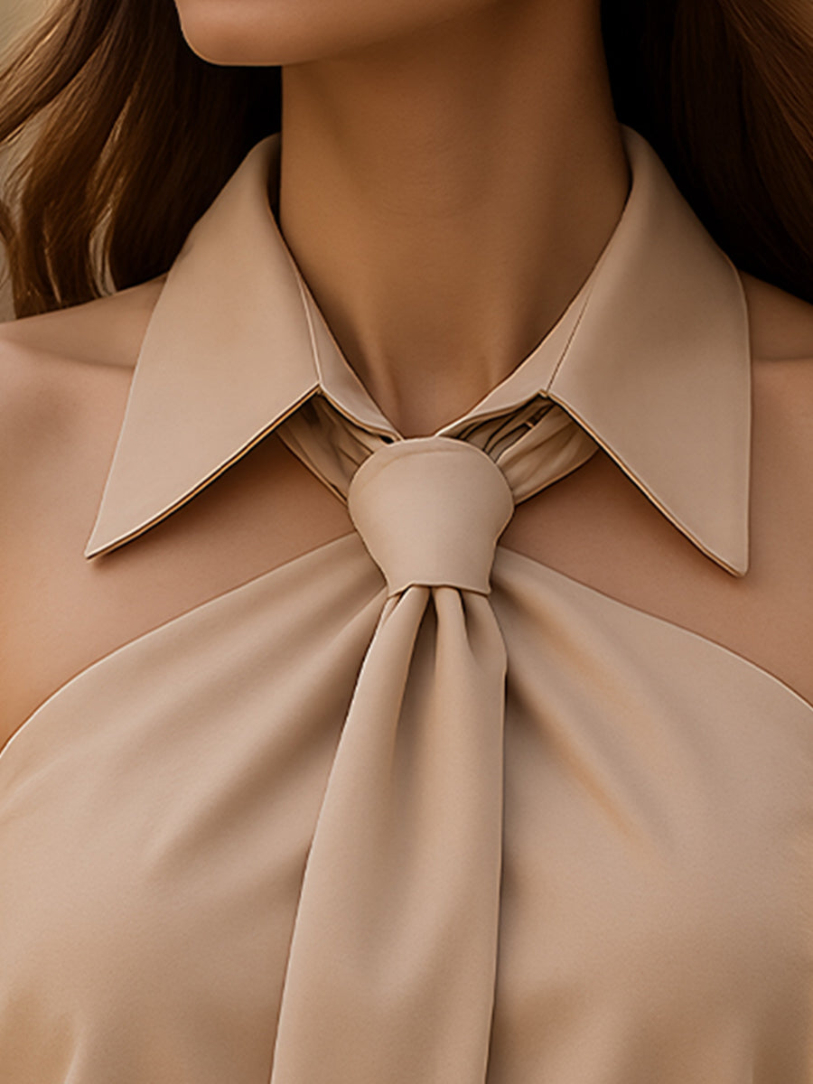 STYLISH SLEEVELESS HALTER BLOUSE WITH NECK TIE DETAIL