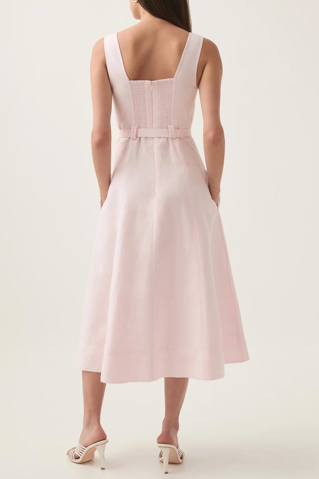 SWEETHEART BELTED MIDI DRESS PINK
