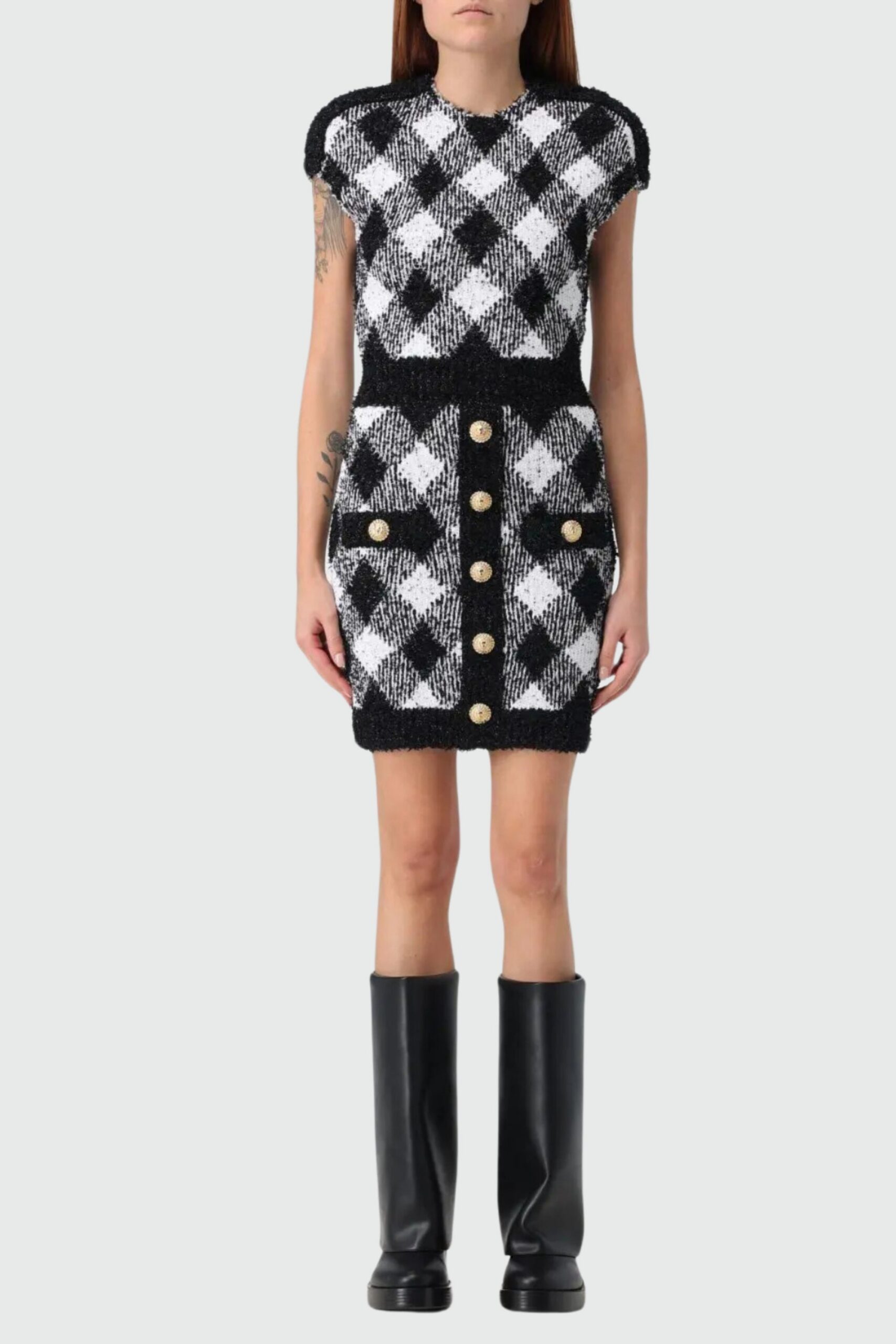 BUTTON PLAID TEXTURE MINI DRESS, CASUAL