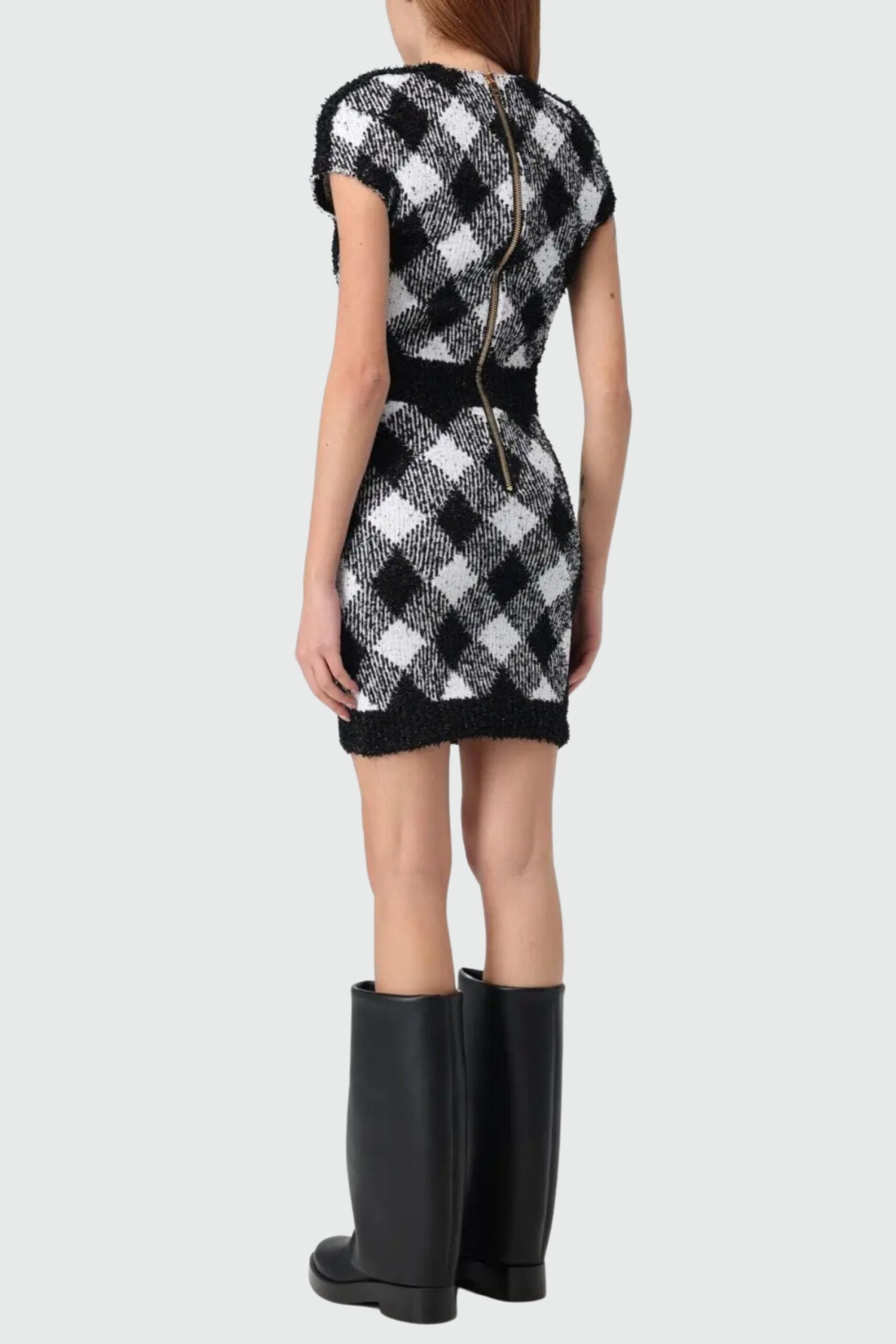 BUTTON PLAID TEXTURE MINI DRESS, CASUAL