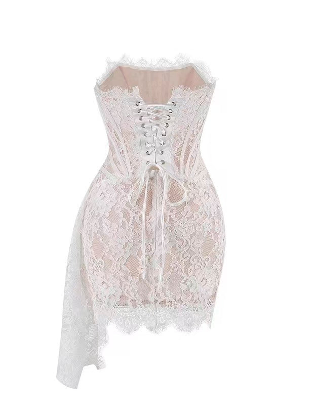 SLEEVELESS LACE MINI DRESS, WHITE WEDDING PARTY
