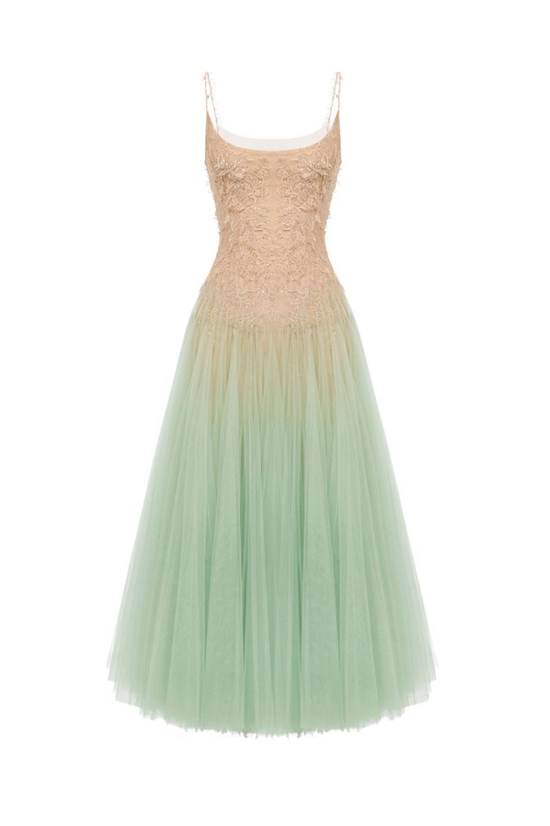 MINT OMBRE LACE MIDI DRESS FOR WEDDING