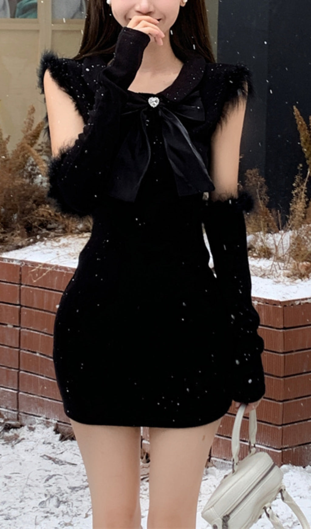 KNITTED BOW MINI DRESS FOR PARTY
