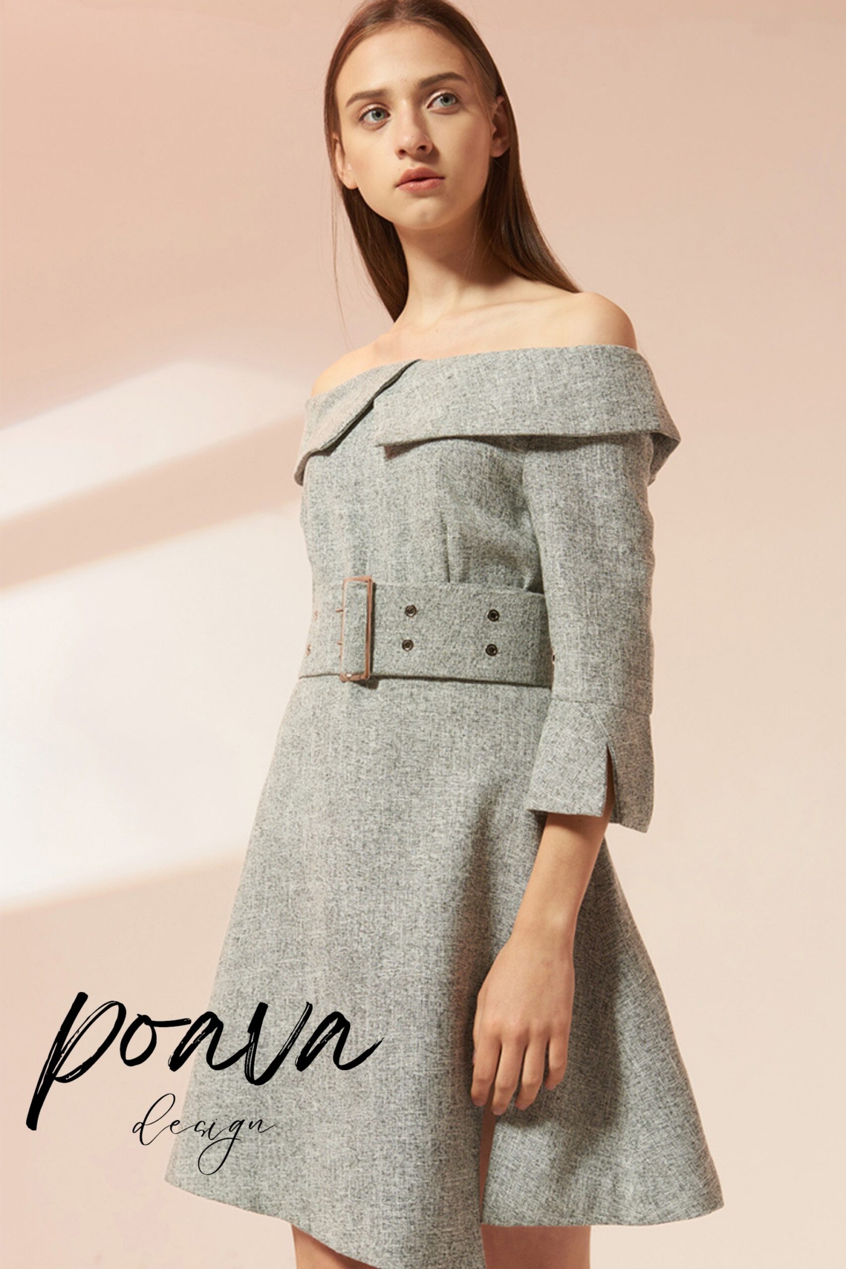 OFF SHOULDER BELTED MINI DRESS FOR PARTY