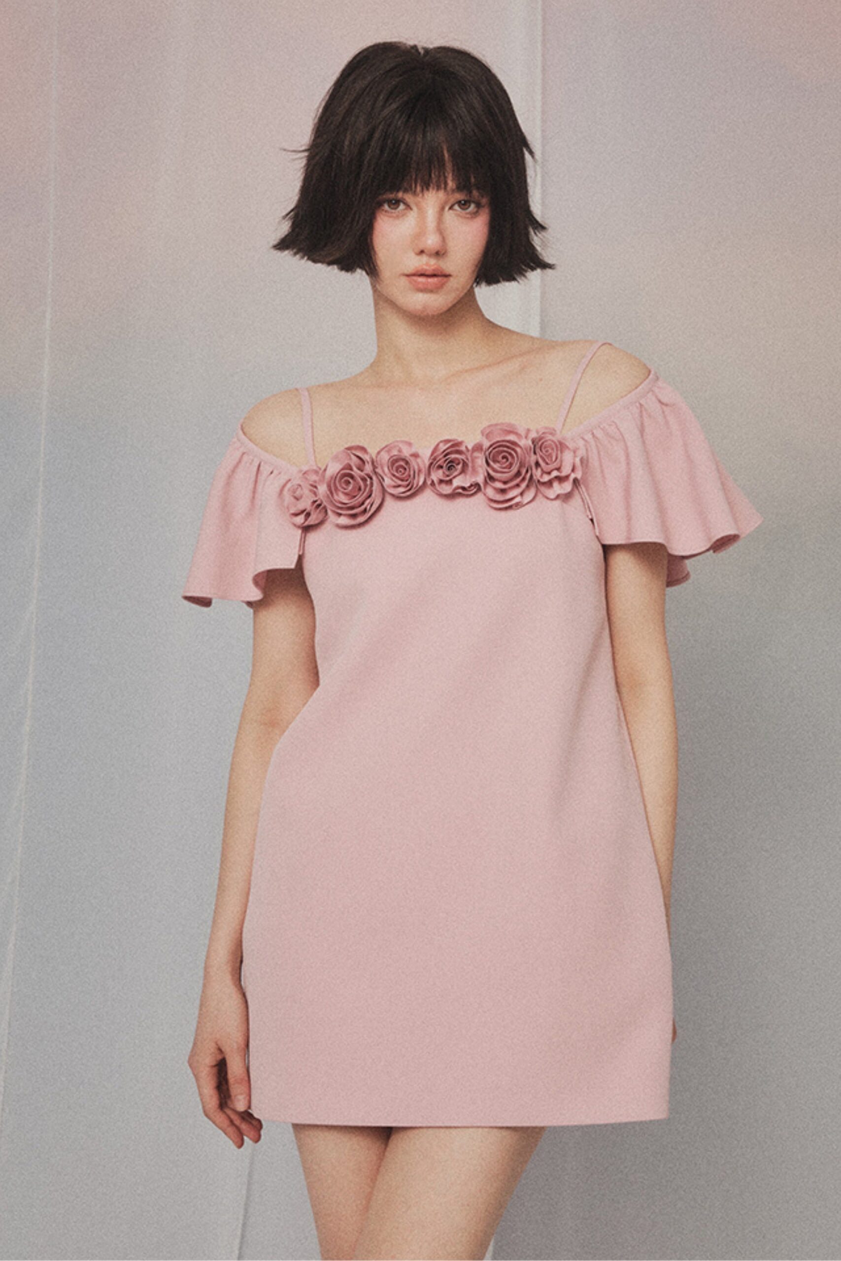 FLORAL PINK MINI DRESS FOR PARTIES