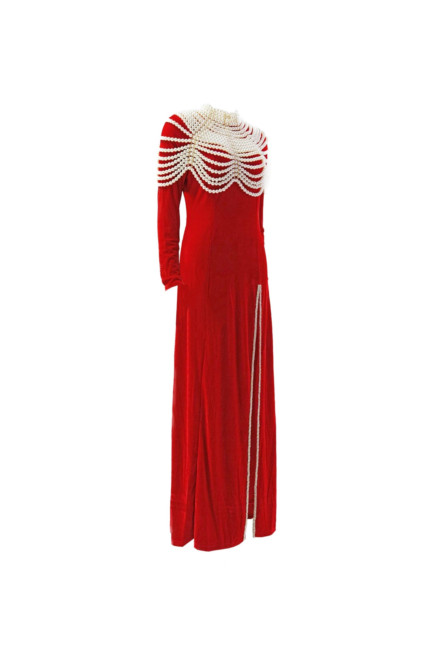 AALIYAH RED VELVET PEARL MAXI DRESS